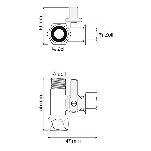 Absperrventil Adapter T-Stück für Wasserfilter & Kühlschränke, 3/8 AG x 5/16 x 3/8 ÜM