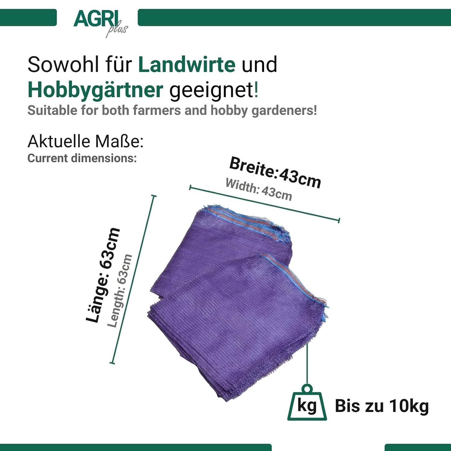100er-Pack Gemüsesäcke mit Zugband, 10 kg - 43 x 63 cm Lila - mit Zugband