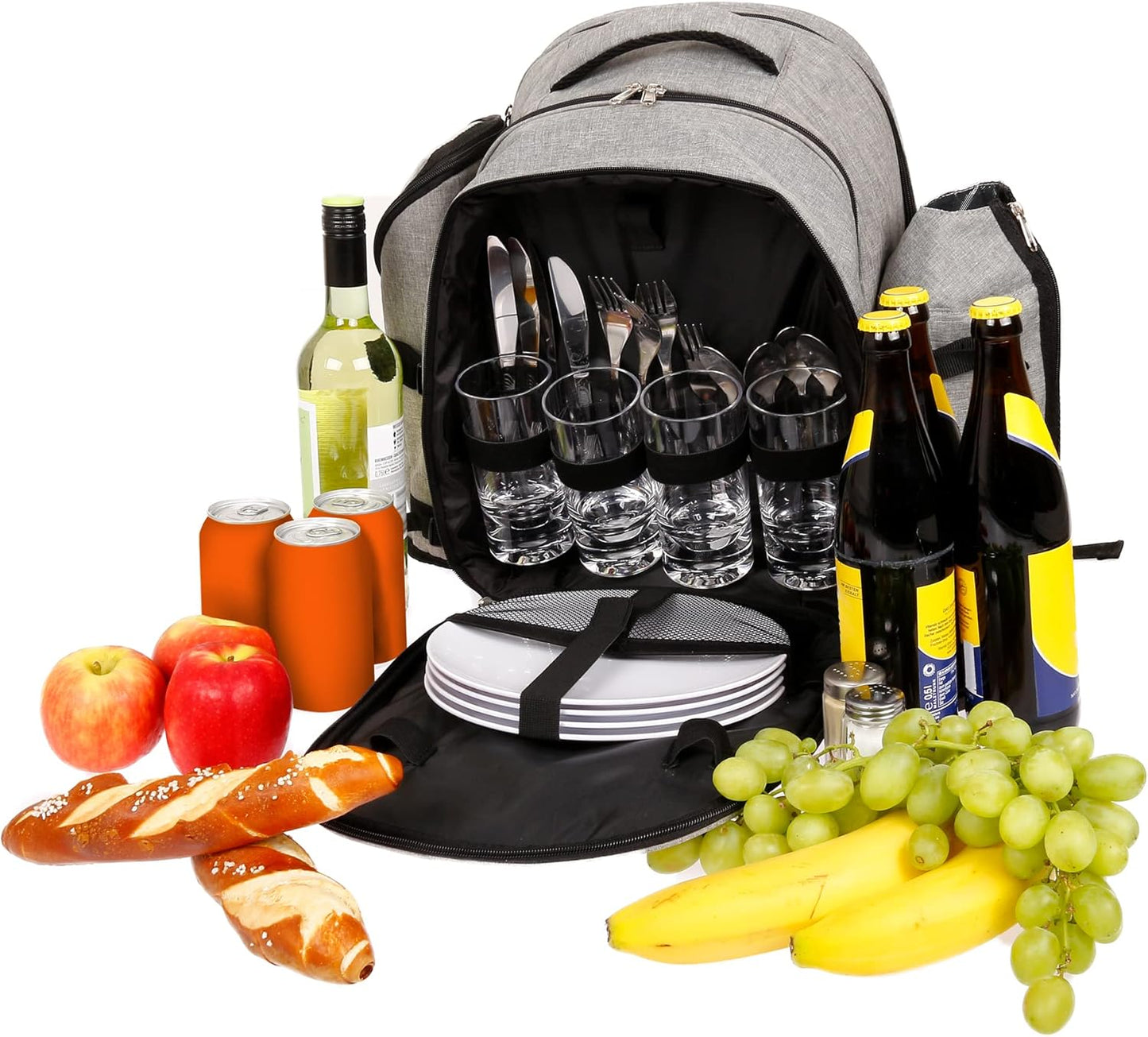 Picknickrucksack mit isoliertem Kühlfach, Grau