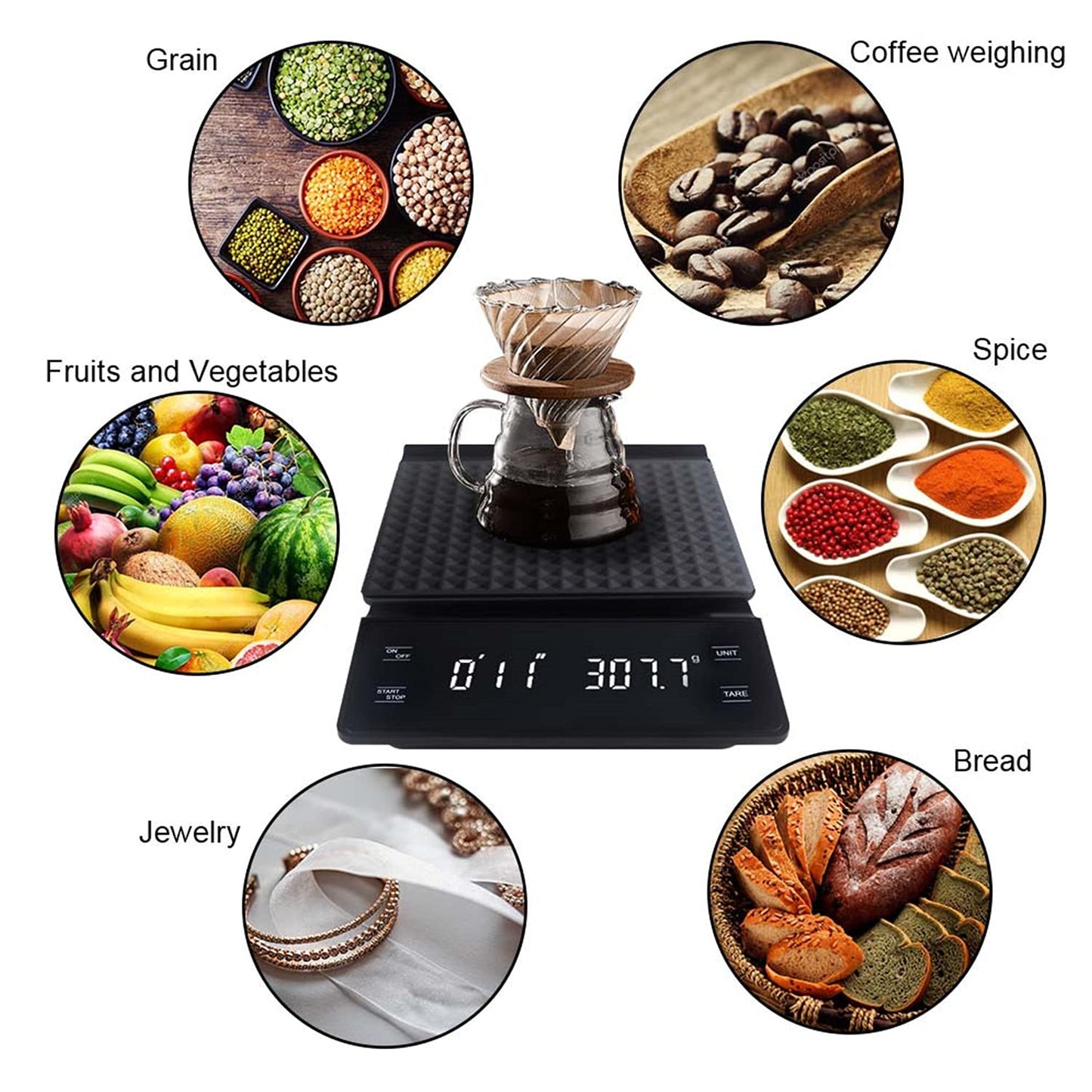 Digitale Kaffeewaage mit Timer und LED-Touchscreen