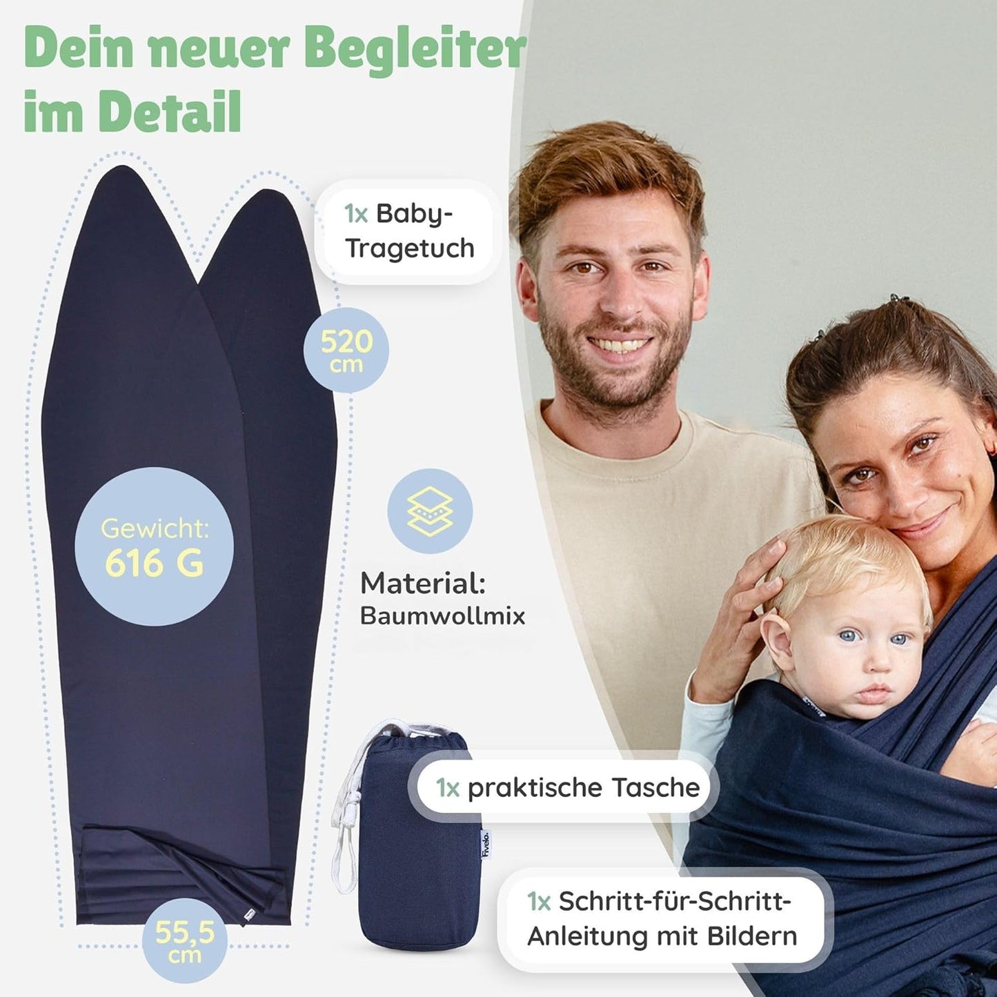 Ergonomisches Babytragetuch ab Geburt, Navy Blue