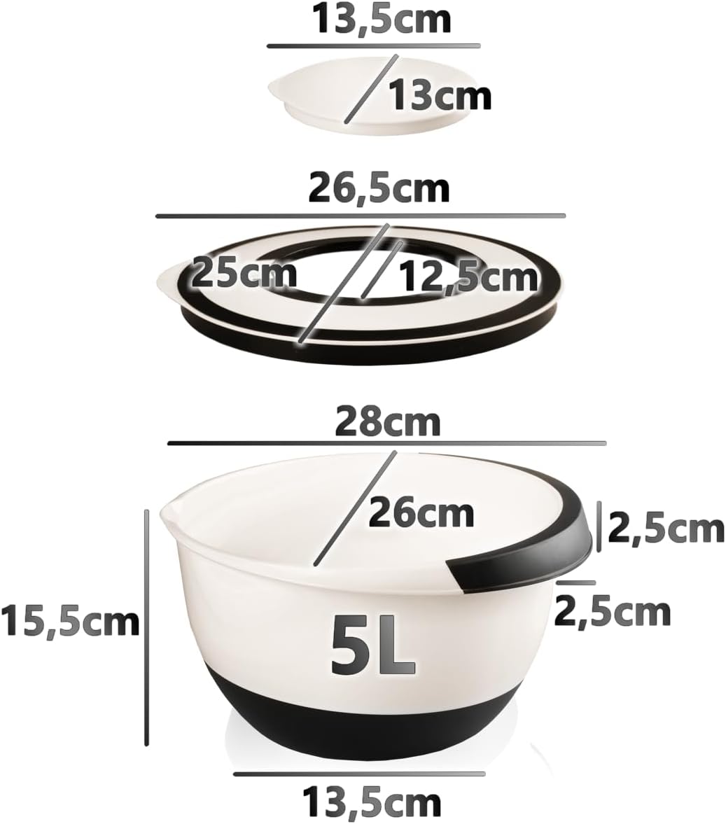 Rührschüssel-Set mit Deckel (4-teilig, antirutsch), SET 1,5L + 5L + 2L + 3,5L (4er)