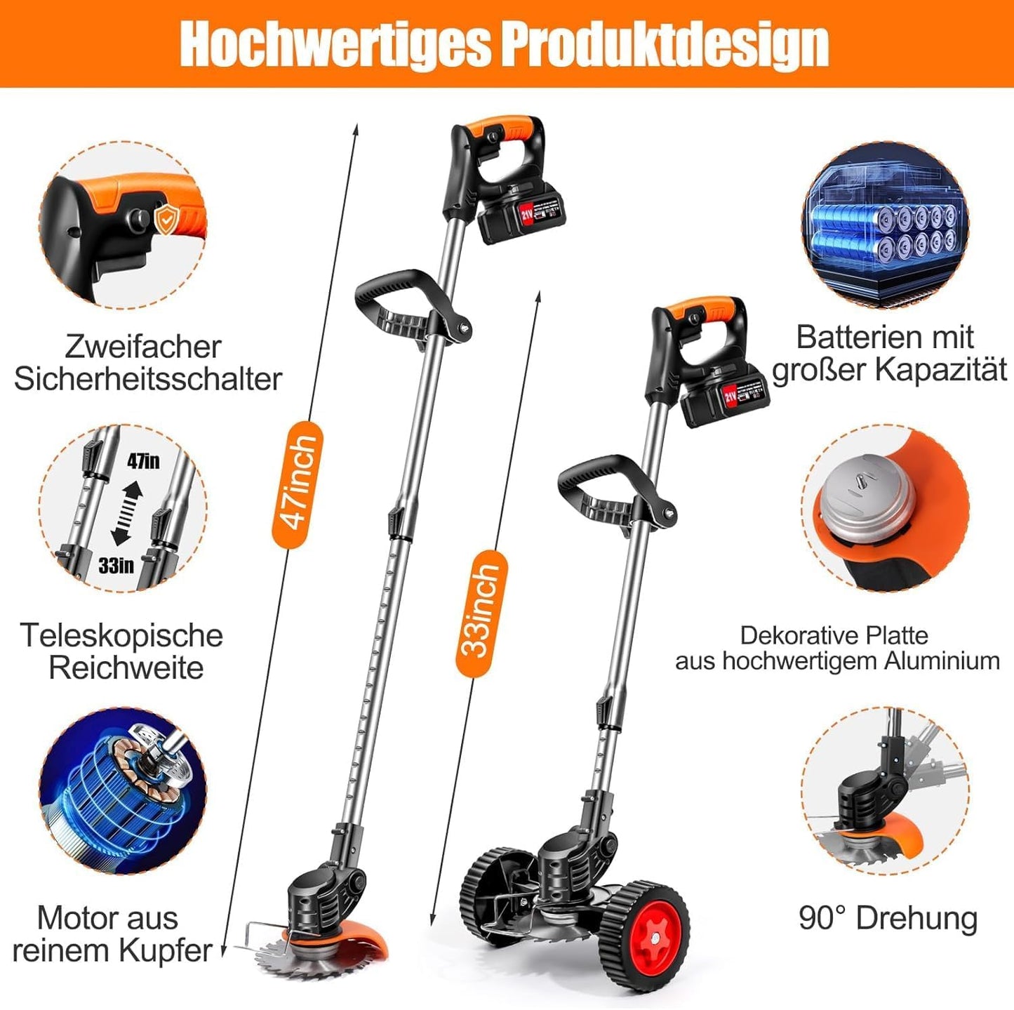 Akku Rasentrimmer, Hellschwarz