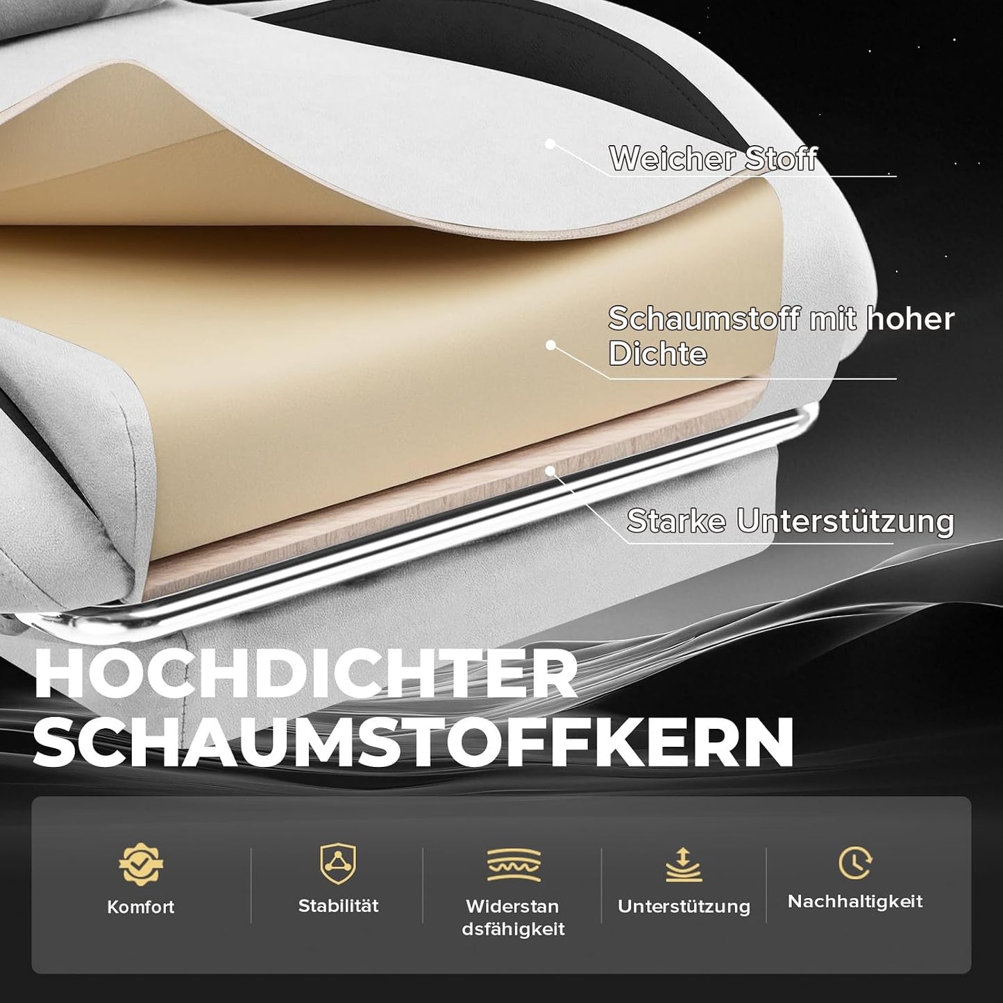 Ergonomischer Gaming-Stuhl, Grau High-Tech-Stoff