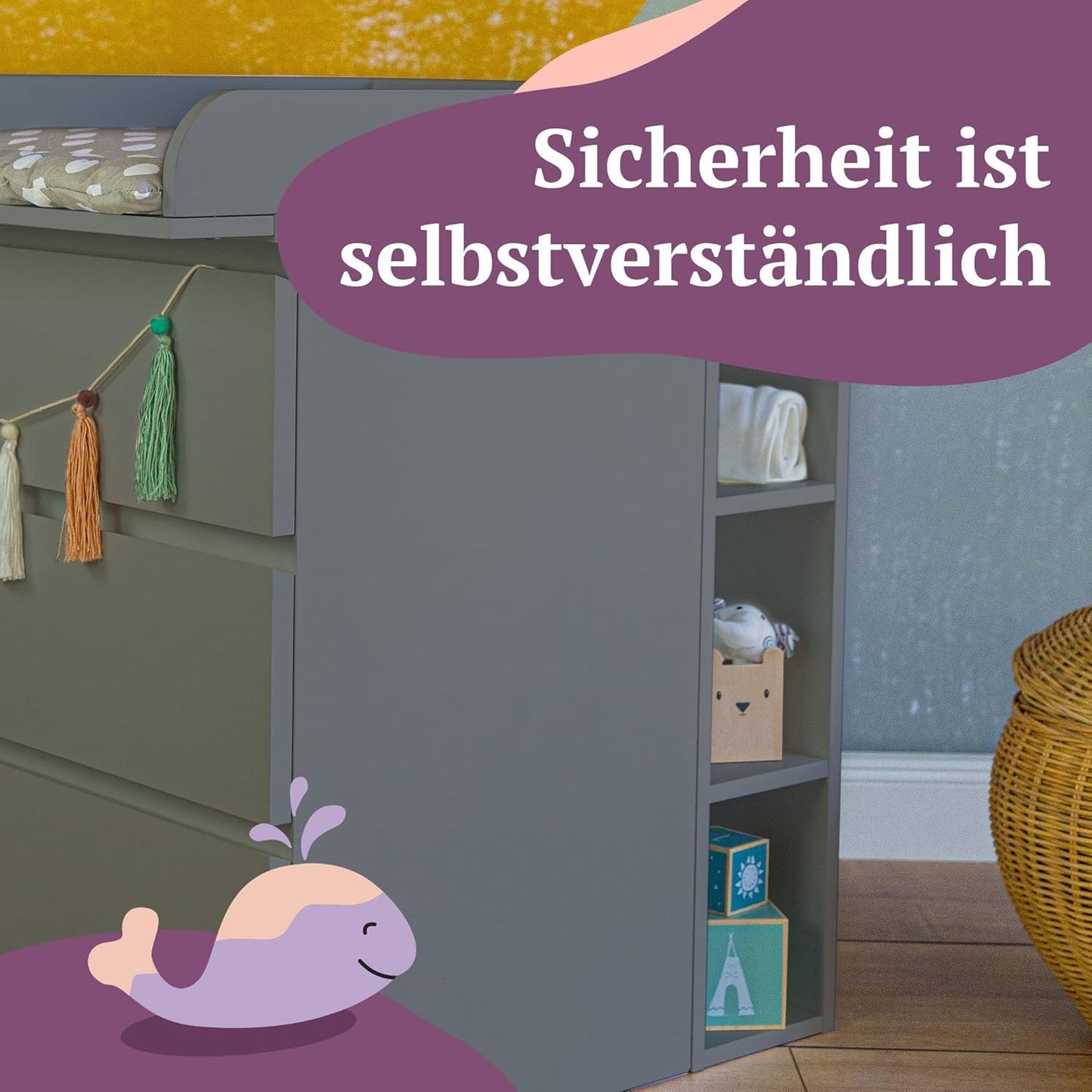 Mikkel Stauraumregal für Wickelkommoden, Grau 75 cm