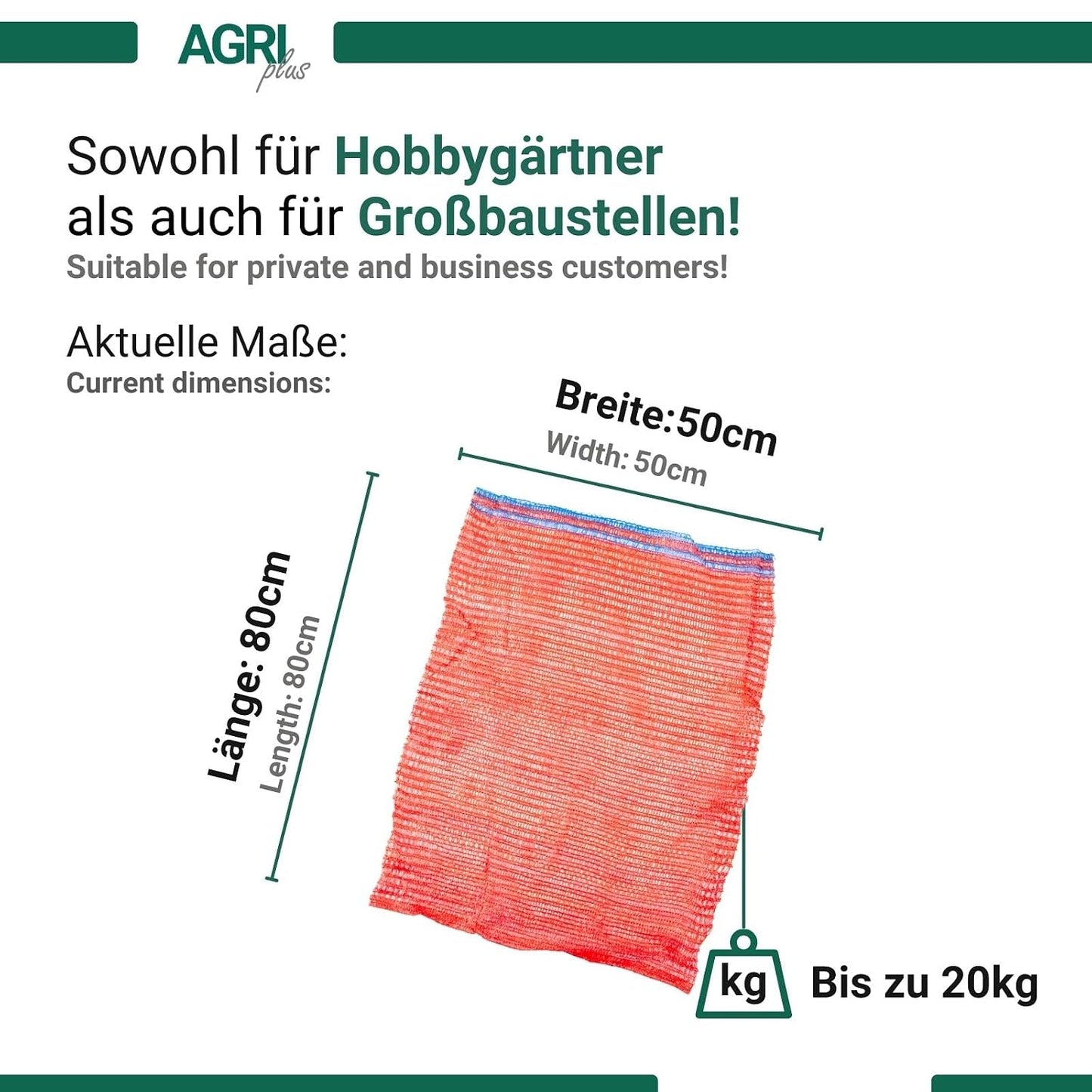 100er-Pack Gemüsesäcke mit Zugband, 20 kg - 50 x 80 cm Rot - mit Zugband