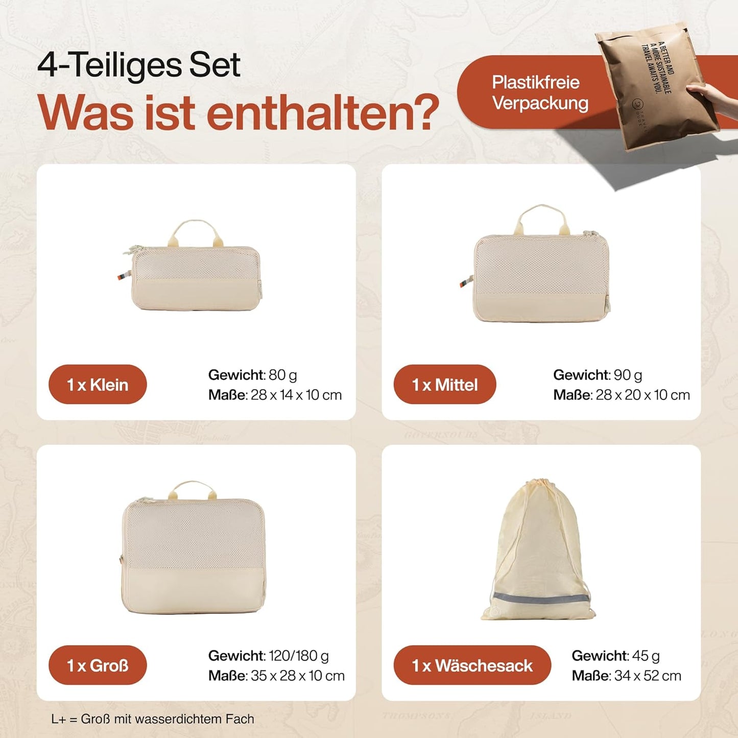 4-teiliges Packwürfel-Set, Sand Beige 4-teiliges Set