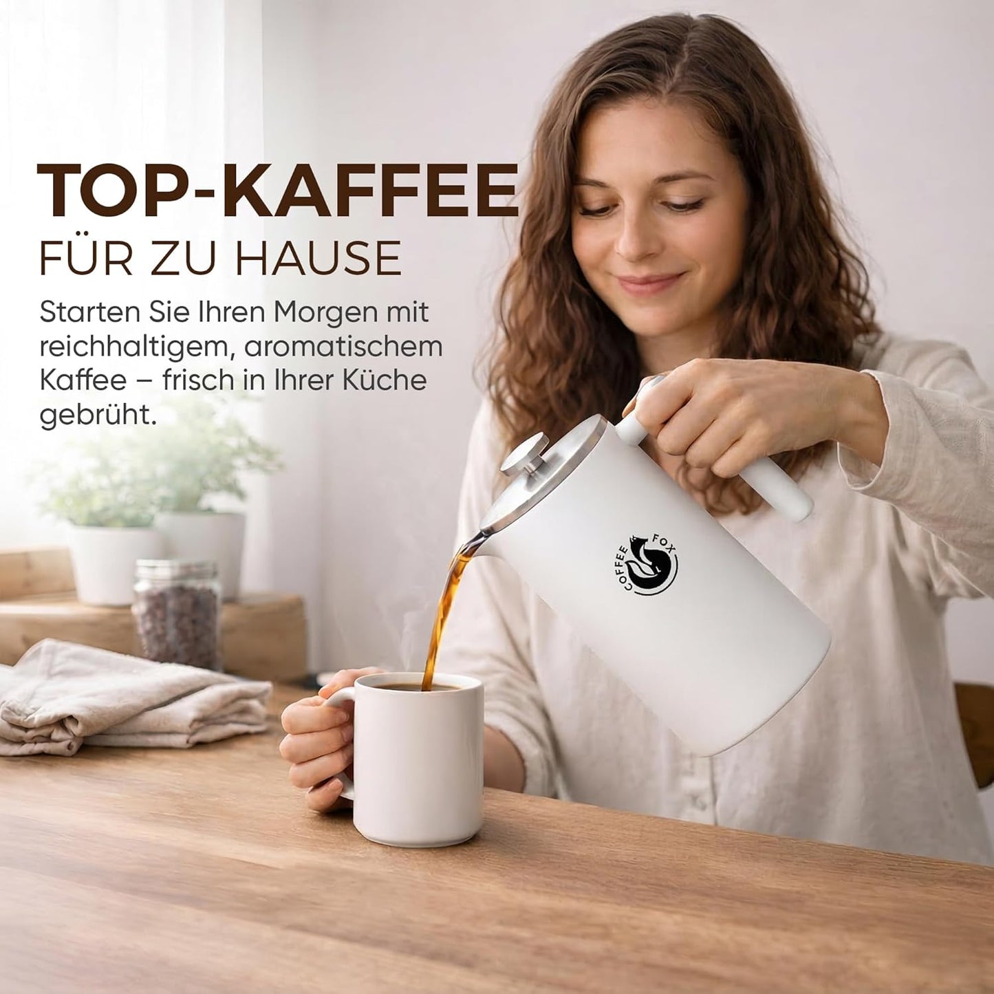 Französische Kaffeepresse, 1000 ml Weiss
