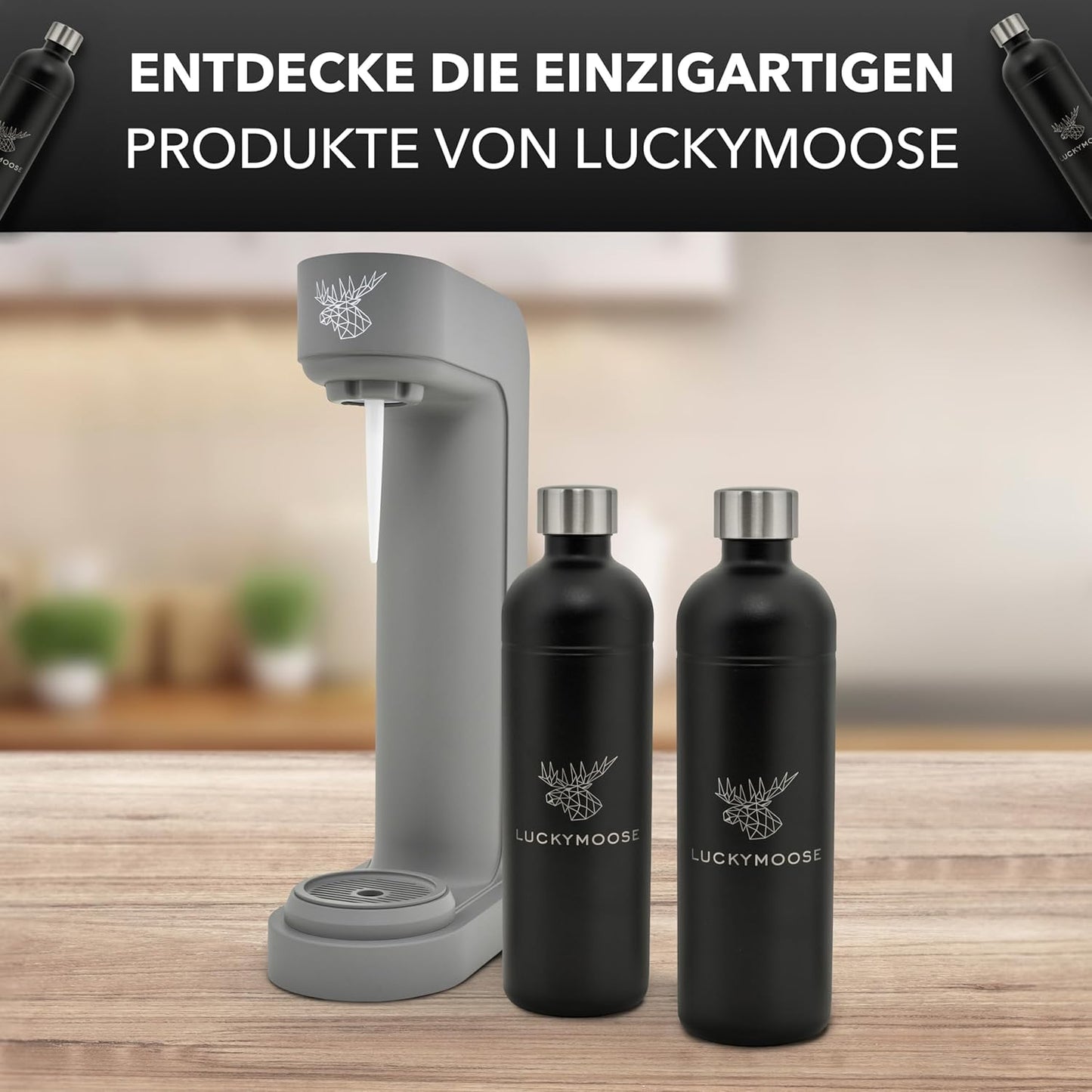 Infinity Wassersprudler mit 2 Edelstahlflaschen, Grau - 2x Schwarz