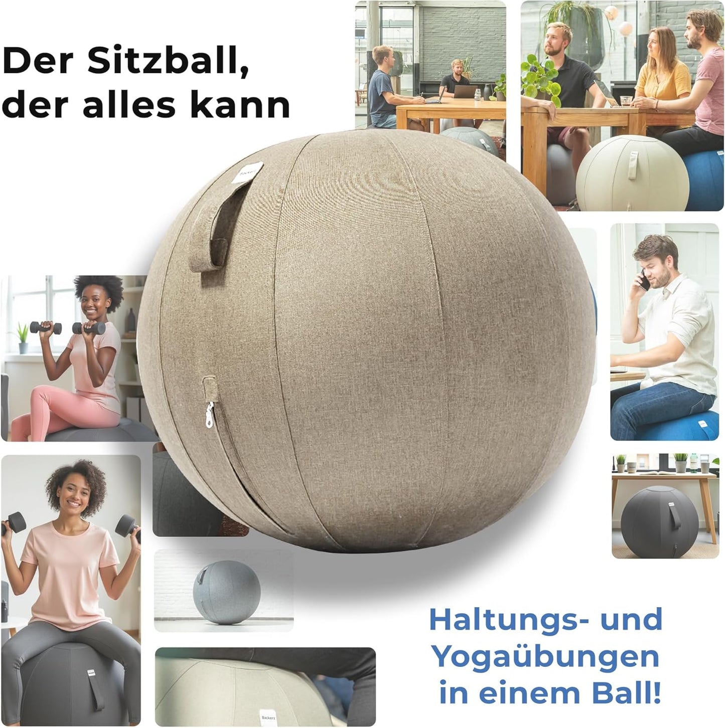 Ergonomischer Sitzball, 65 cm Cream Gray