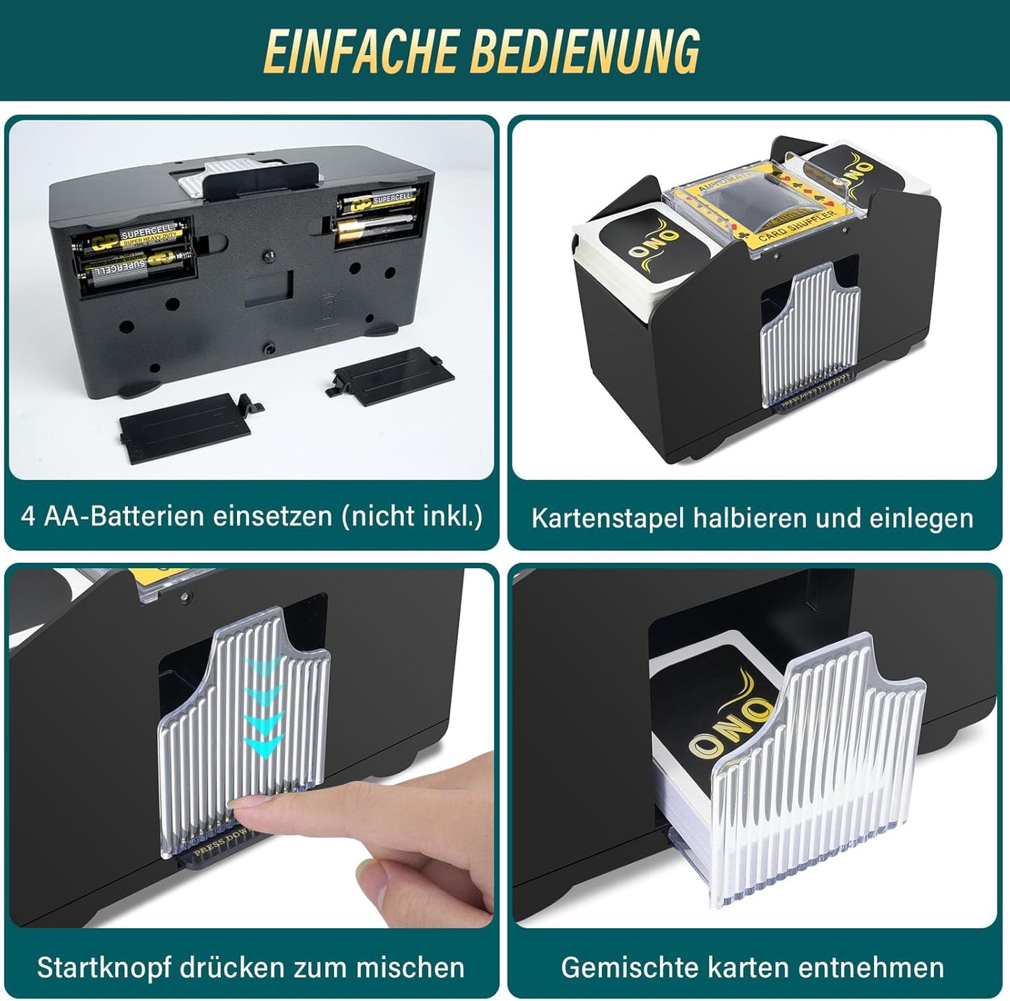 Elektrische Kartenmischmaschine für bis zu 4 Decks, Schwarz D