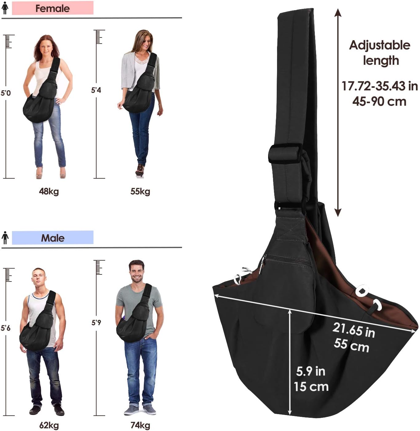 Tragetuch für Haustiere, Schwarz Für Haustiere mit einem Gewicht von 2,7 - 5,4 kg