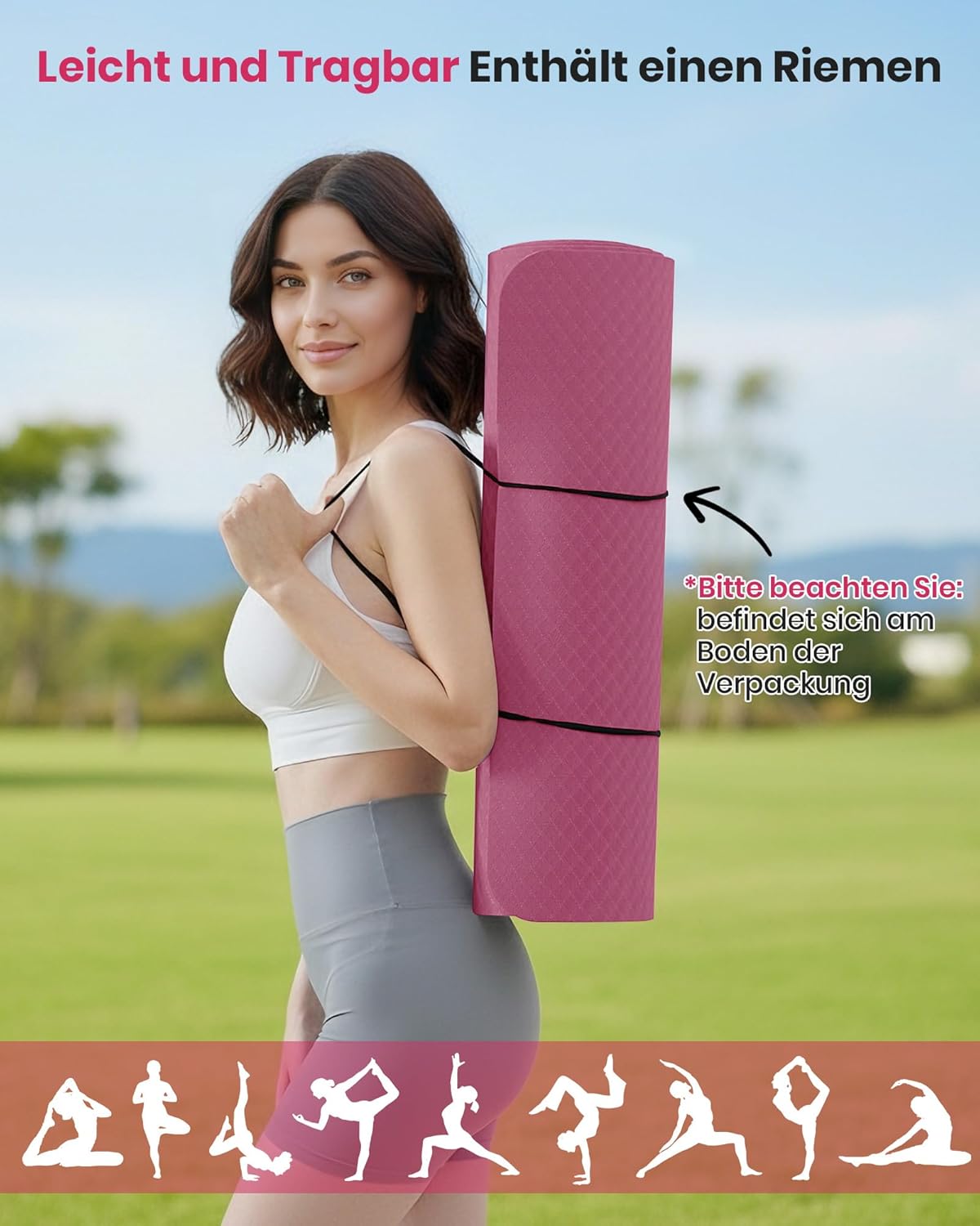 Rutschfest Fitnessmatte, Pflaume 183 x 61 x 0.6 cm