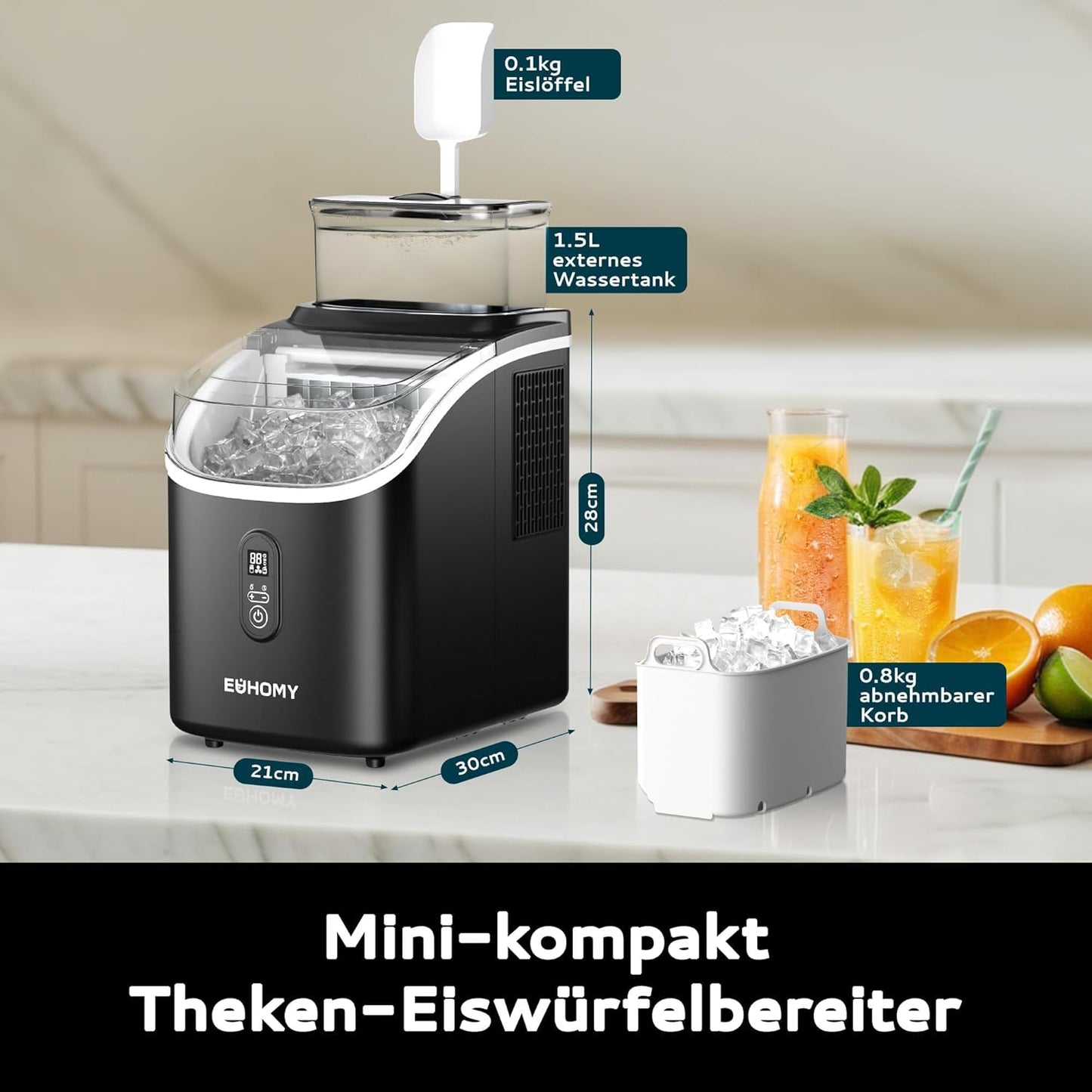 Eiswürfelmaschine, Schwarz-15kg