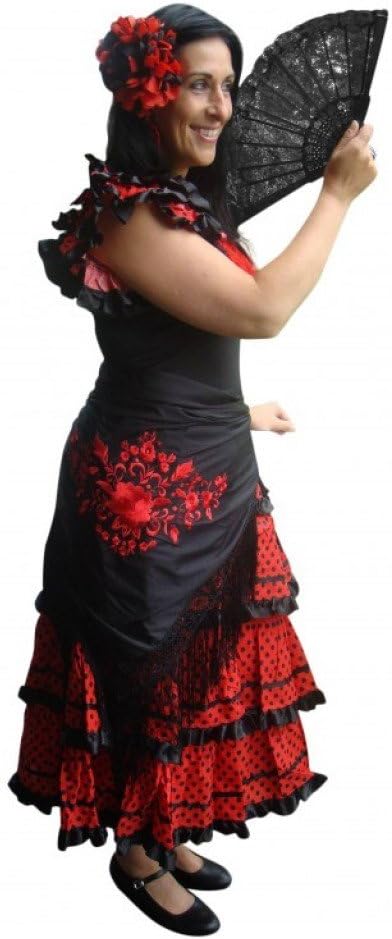 Spanisches Flamenco-Kleid für Damen, 40-42 Schwarz - Rot