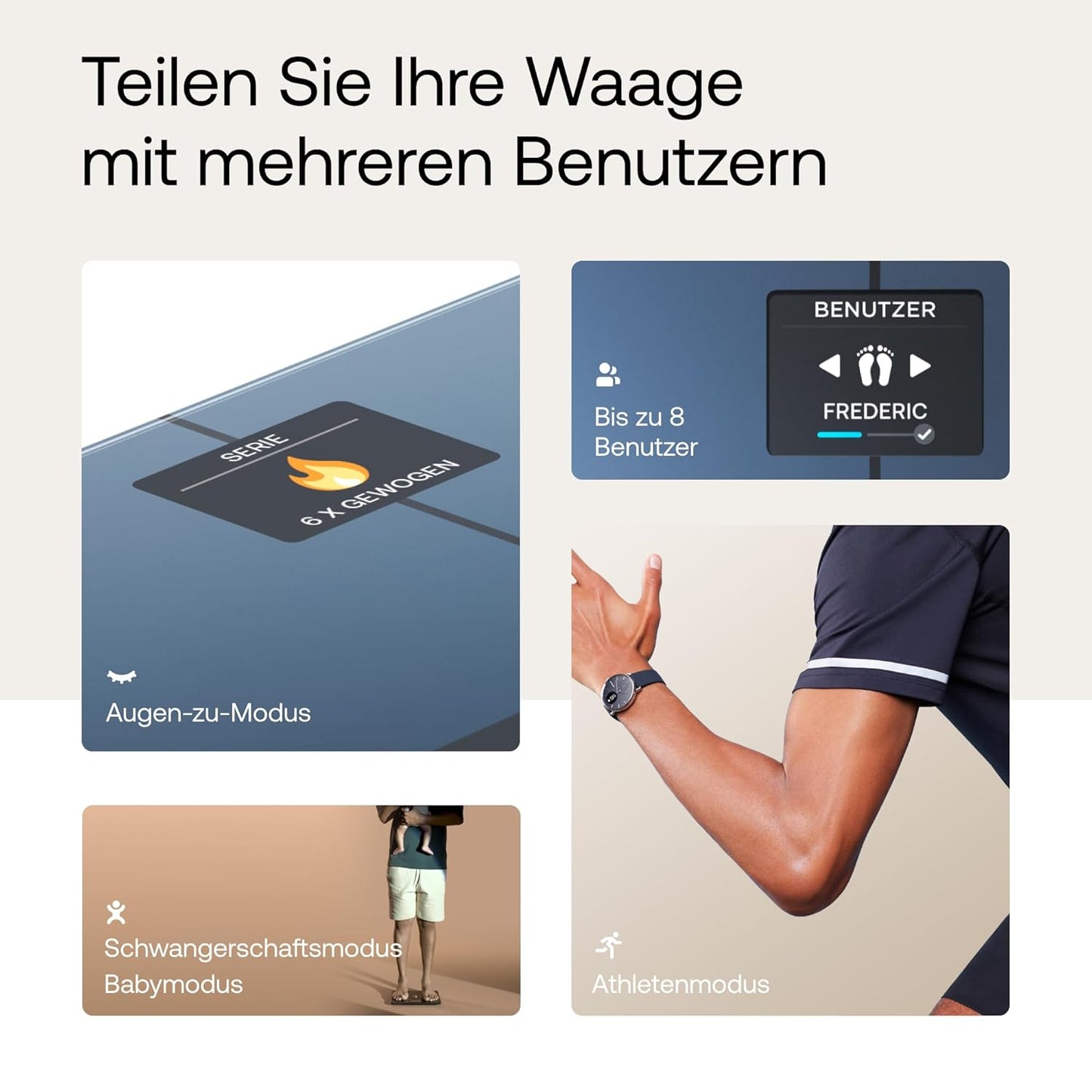 Intelligente Personenwaage mit Körperanalyse, Schwarz/Grau