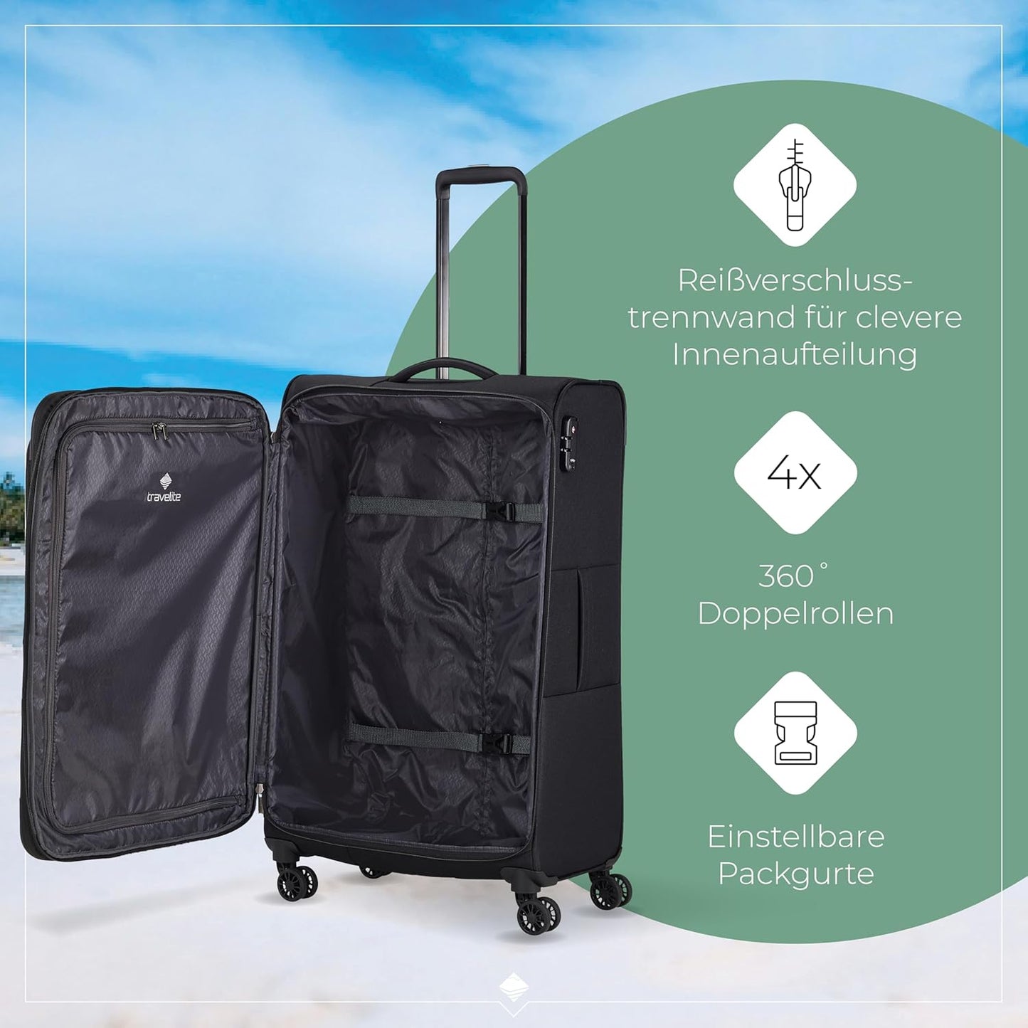 Weichschalenkoffer Chios, Schwarz / Trolley Grösse L (78 cm)