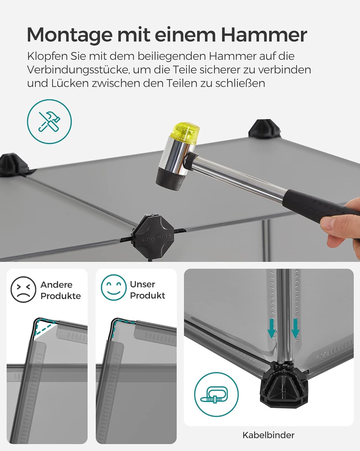 Freigehege mit Bodenplatten für Kleintiere, 143L x 73B x 46H cm Grau