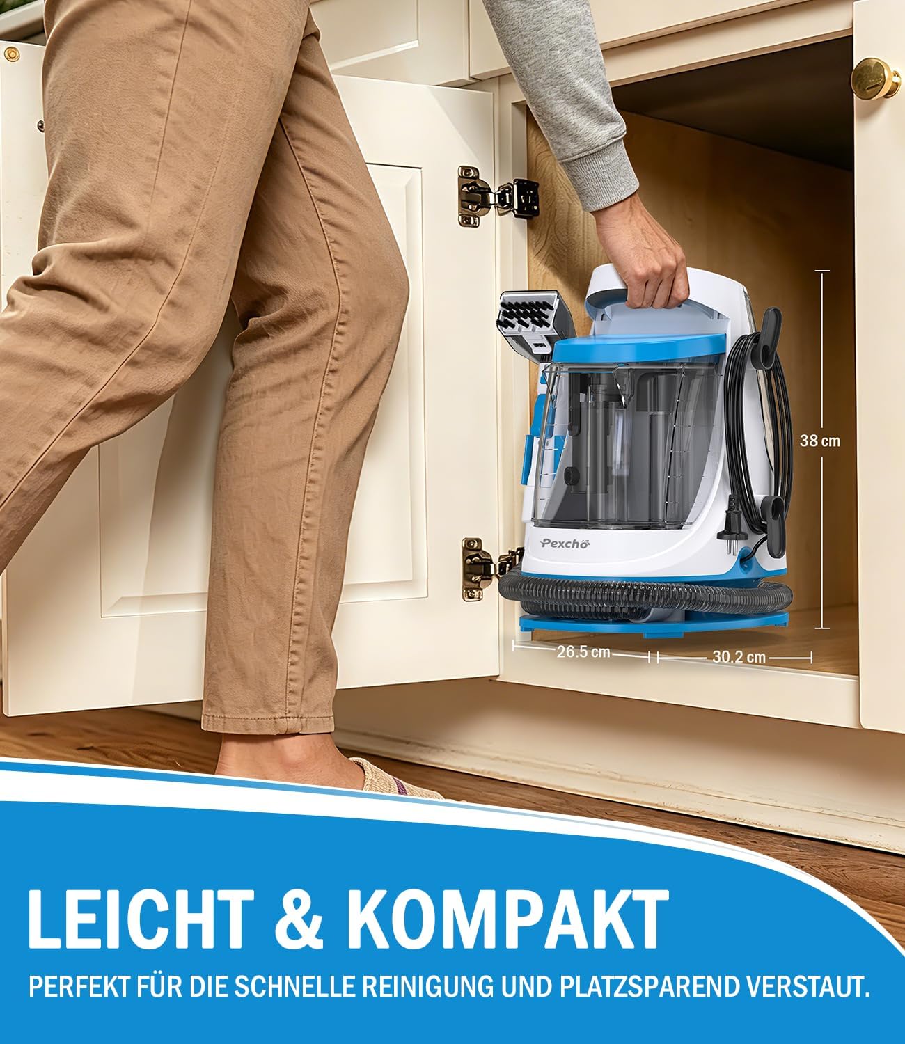 Polsterreiniger Nasssauger mit Selbstreinigung, Blau Weiss