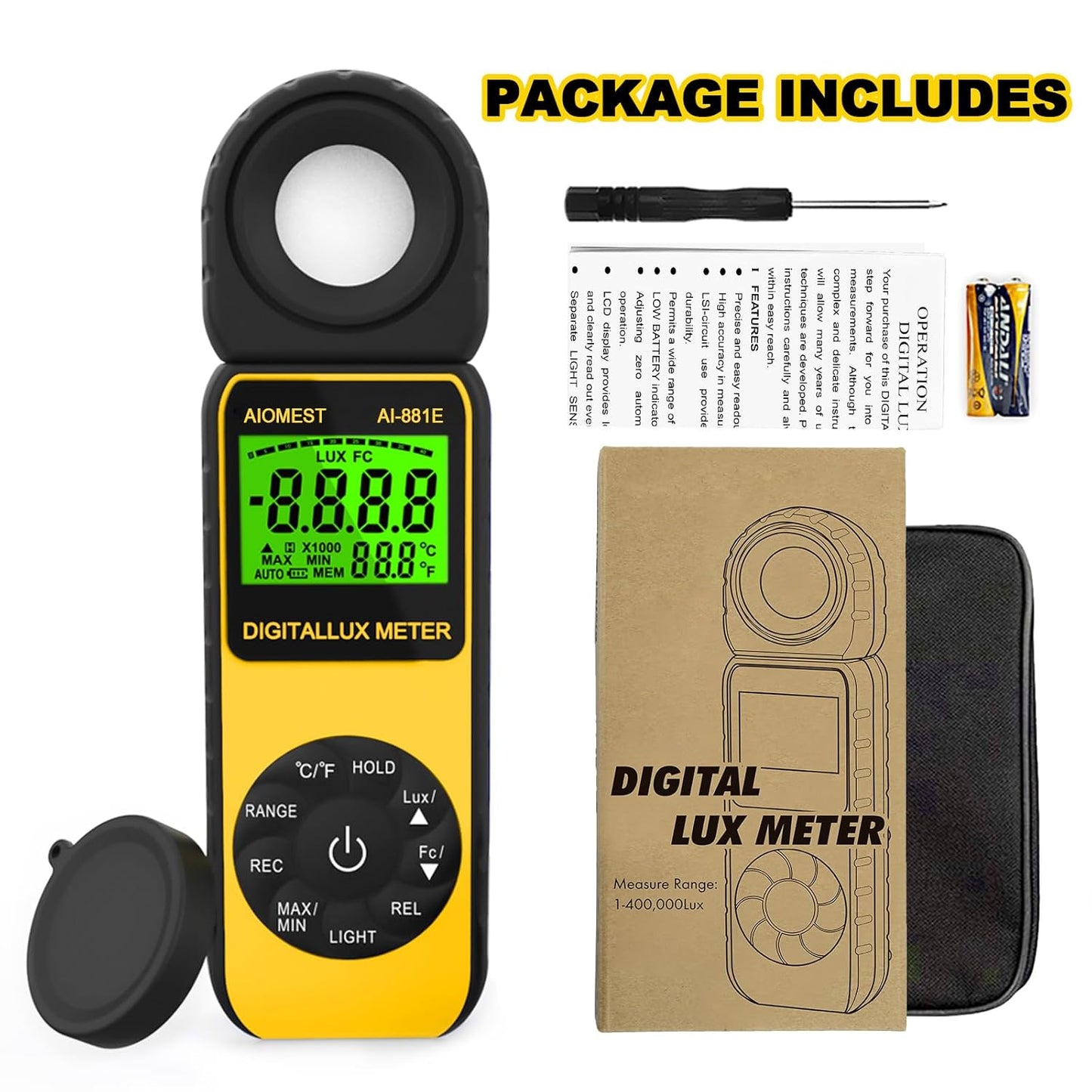 AI-881E Luxmeter mit drehbarem Detektor, 300.000 Luxmeter