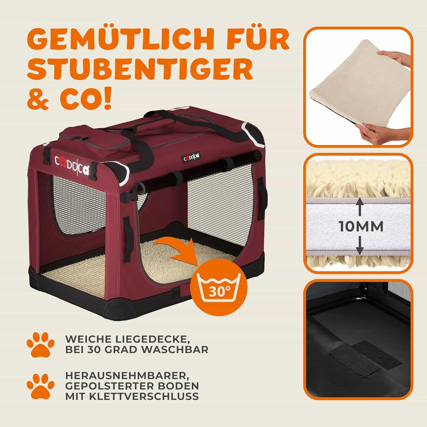 Faltbare Transportbox für Hunde, L 90 x B 60 x H 66 cm / Dunkelrot