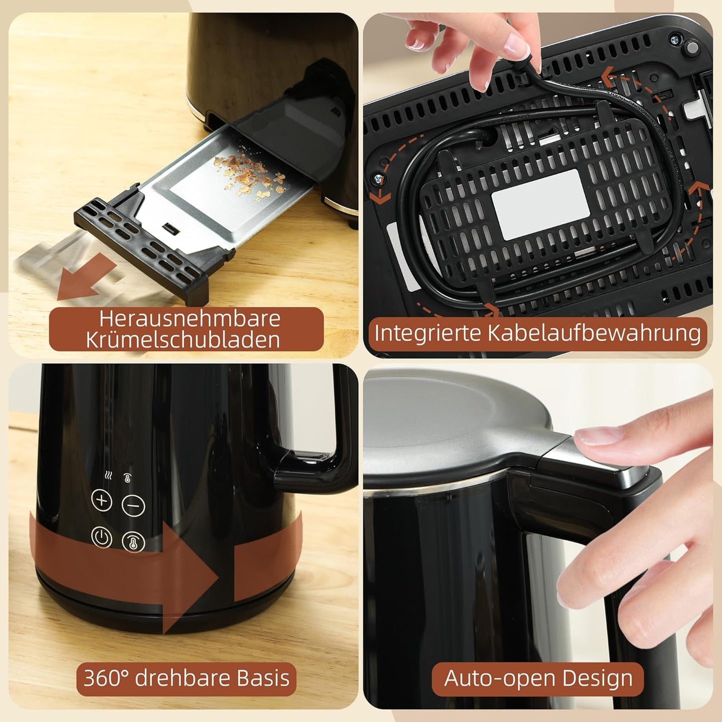 Wasserkocher & Toaster Set, Schwarz
