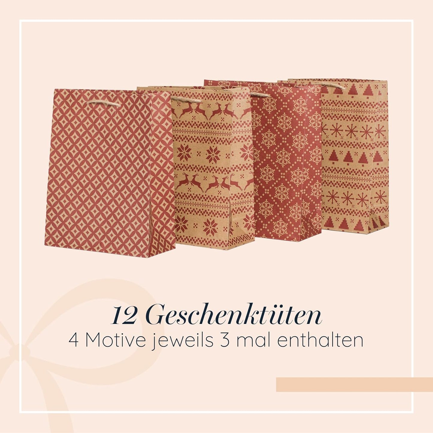 Geschenktüten Weihnachten im Skandilook (12 Stück), Rot - 18 x 23 cm (A5)