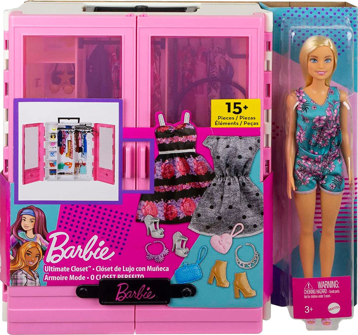 Barbie Fashionistas Kleiderschrank mit Puppe, Puppenmöbel