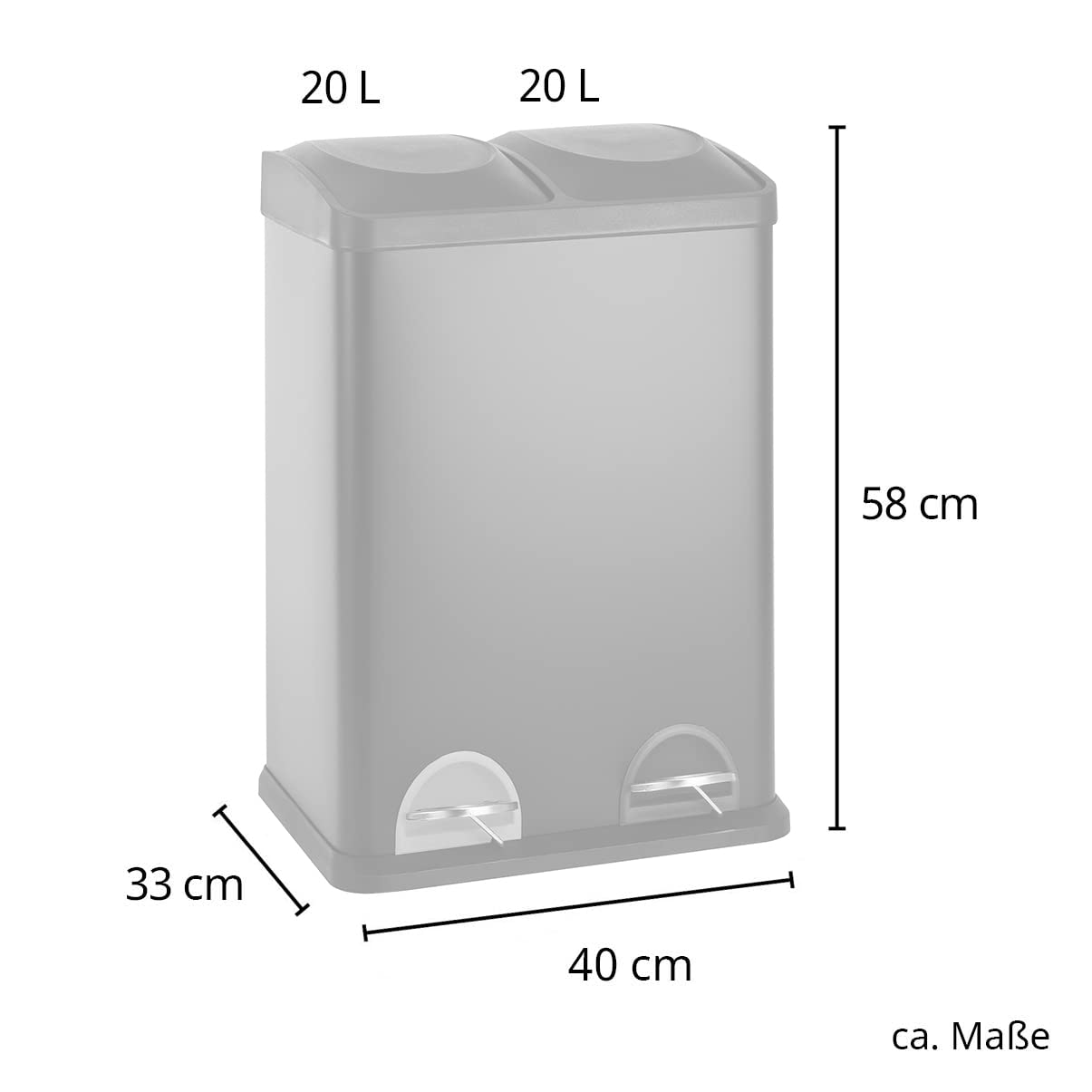 Doppel-Küchen-Abfalleimer für Mülltrennung (2x20L), Grau