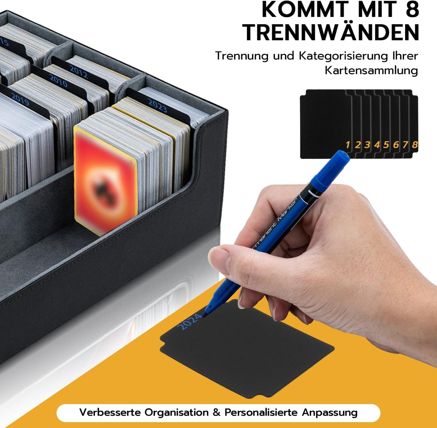 Kartenbox für Sammelkarten mit Trennwänden, 1800+schwarz und Grau