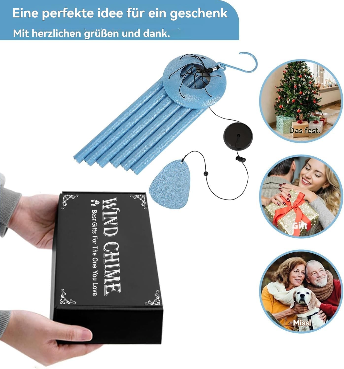 Windspiel mit 6 Röhren, 32" Blau