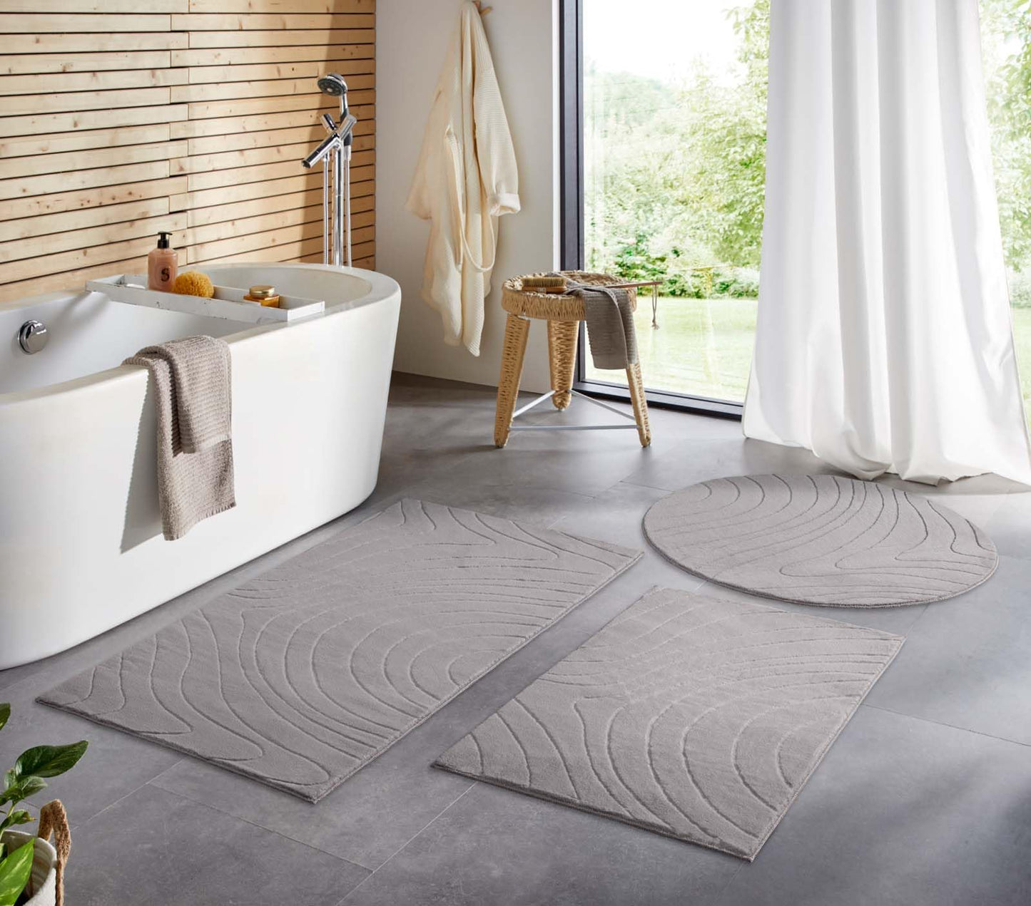 Waschbarer Badvorleger, 80x150 cm, Grau Abstrakte Wellen 80 x 150 cm (Rechteckig)
