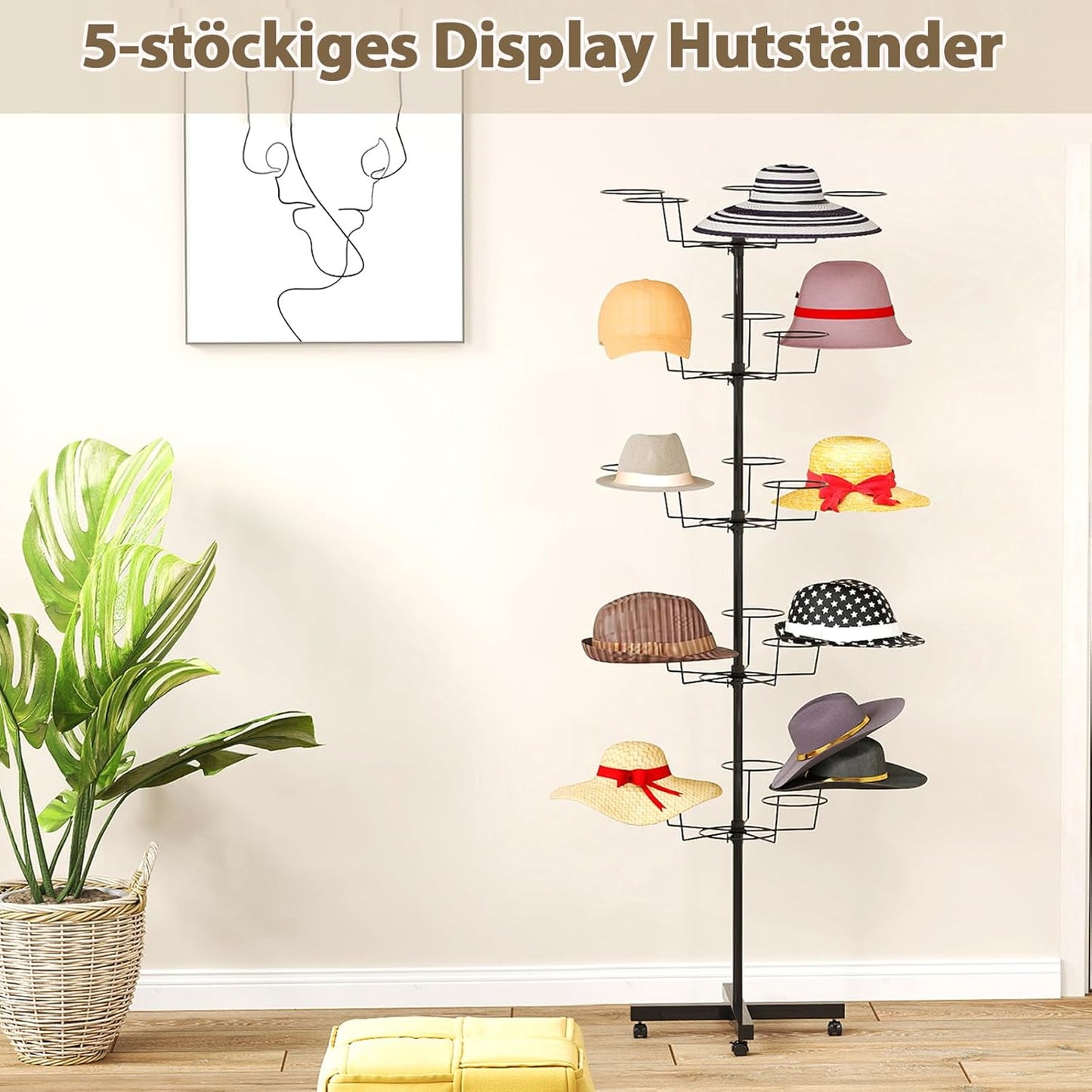 5-stöckiger drehbarer Hut- und Perückenständer
