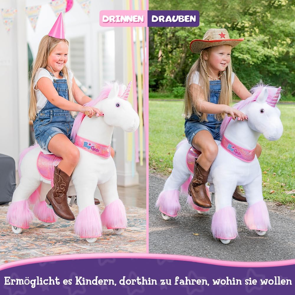 Reitspielzeug Einhorn mit Rollen, Rosa Grösse 5 für Alter 7+