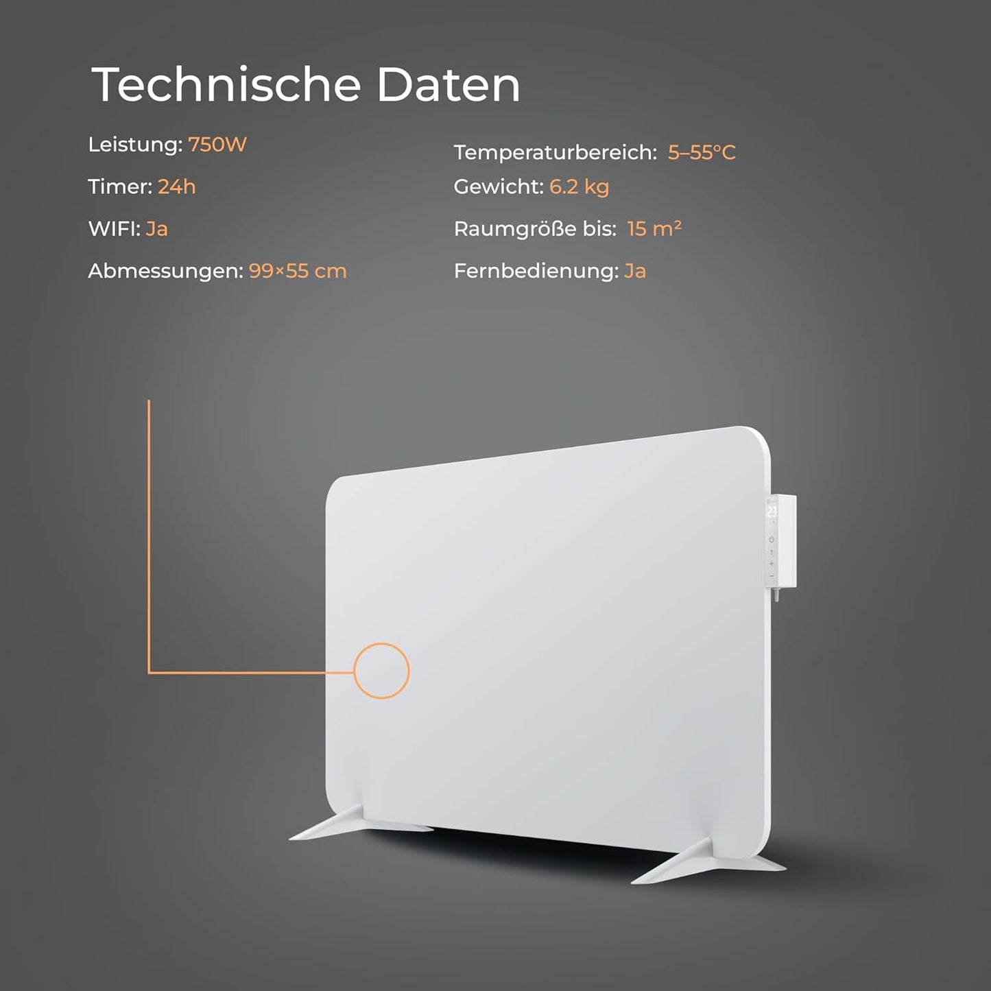 Infrarotheizung mit Smart Thermostat, Weiß 750W