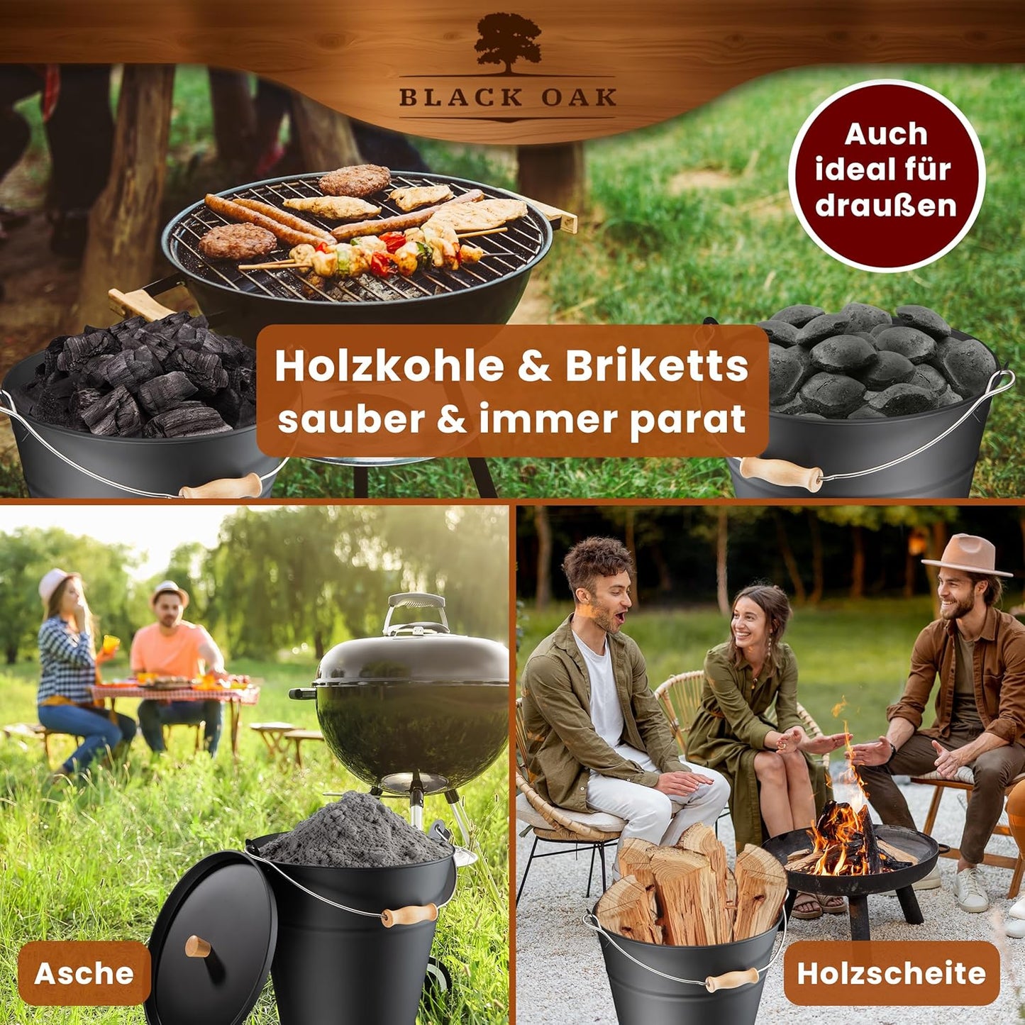 Feuerfester Ascheeimer mit Deckel & Handschuhen, Fuego, Fuego 10L Eimer
