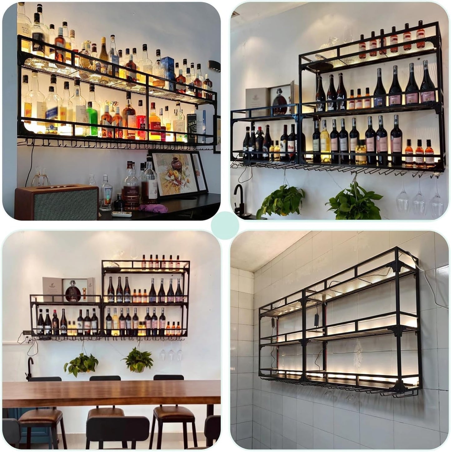 Weinregal mit Glashalter, Schwarz 100*25*90cm