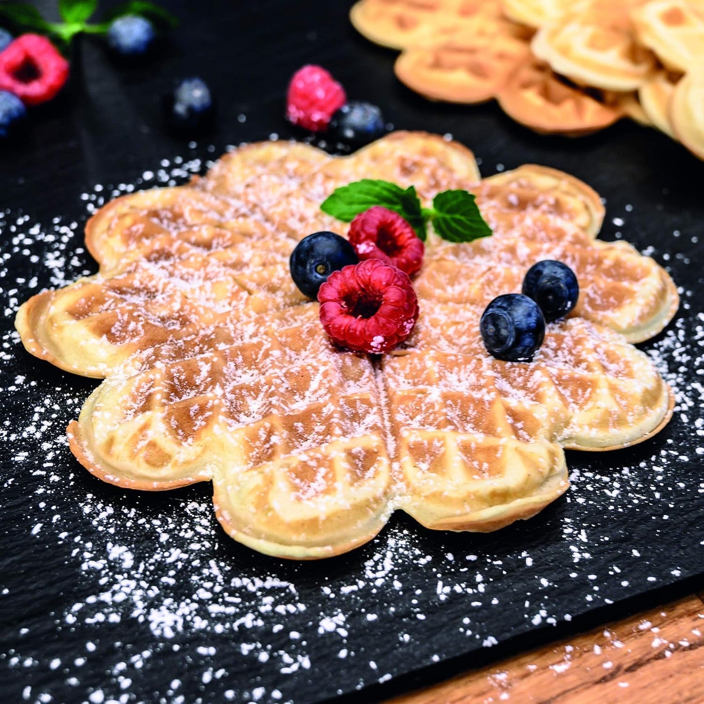 1320 Doppelwaffeleisen für zwei klassische Waffeln, Schwarz Single