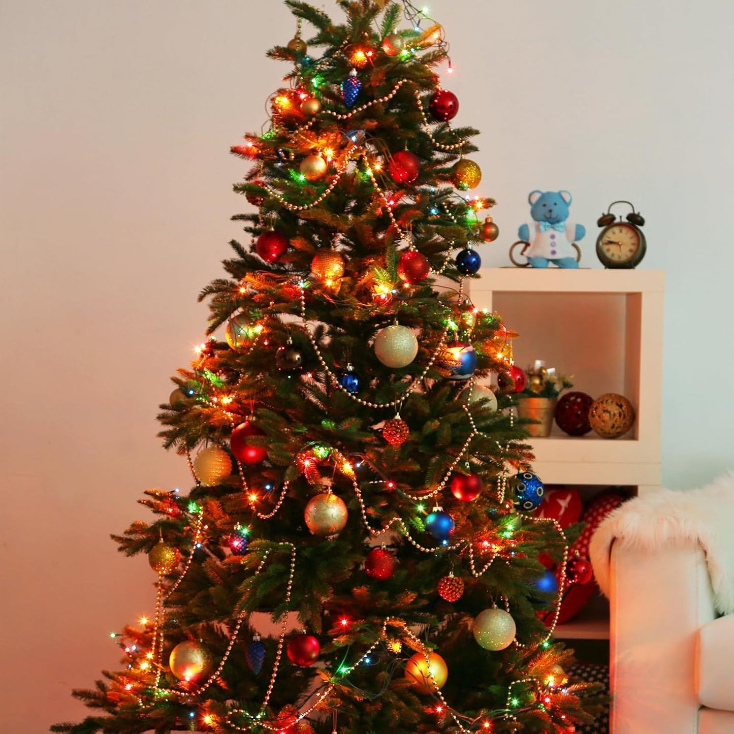 Christbaumbeleuchtung mit Ring und 8 Girlanden, Bunt / 2m