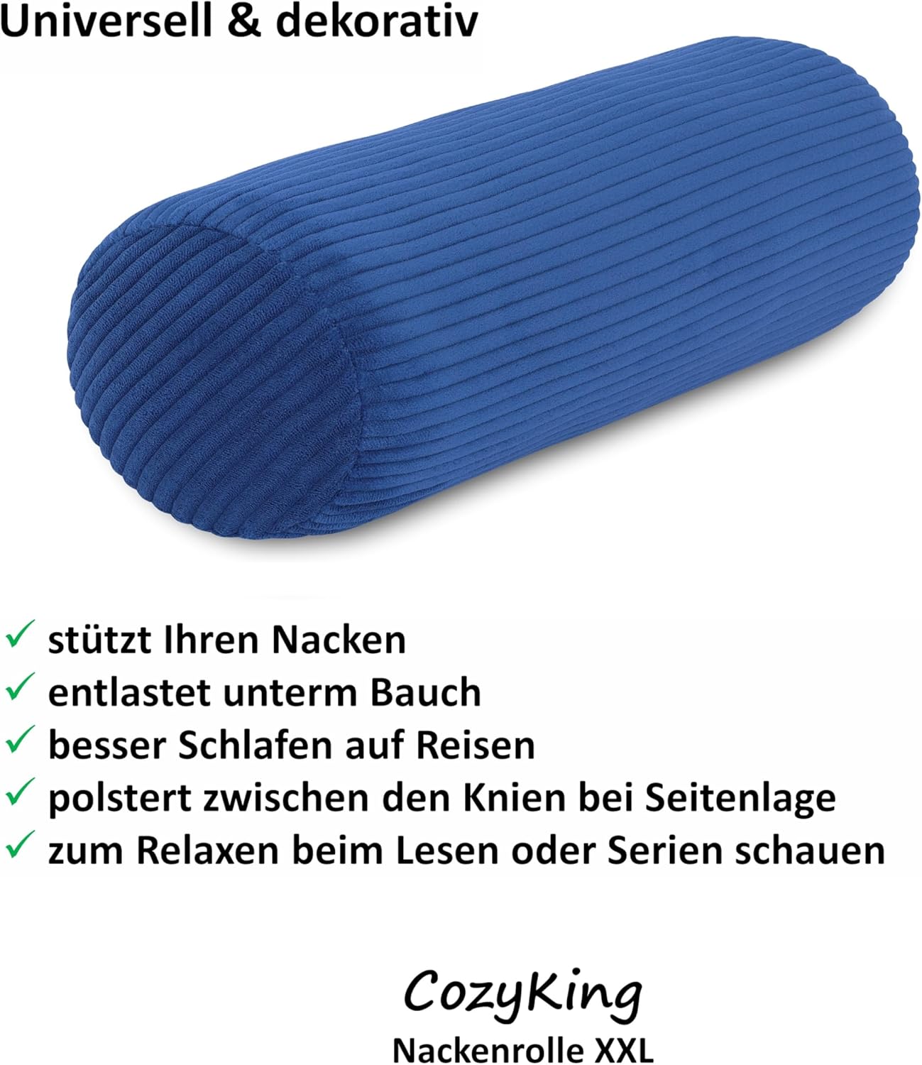 Nackenrolle in Cord Optik, Cord Blau 15 x 70 cm