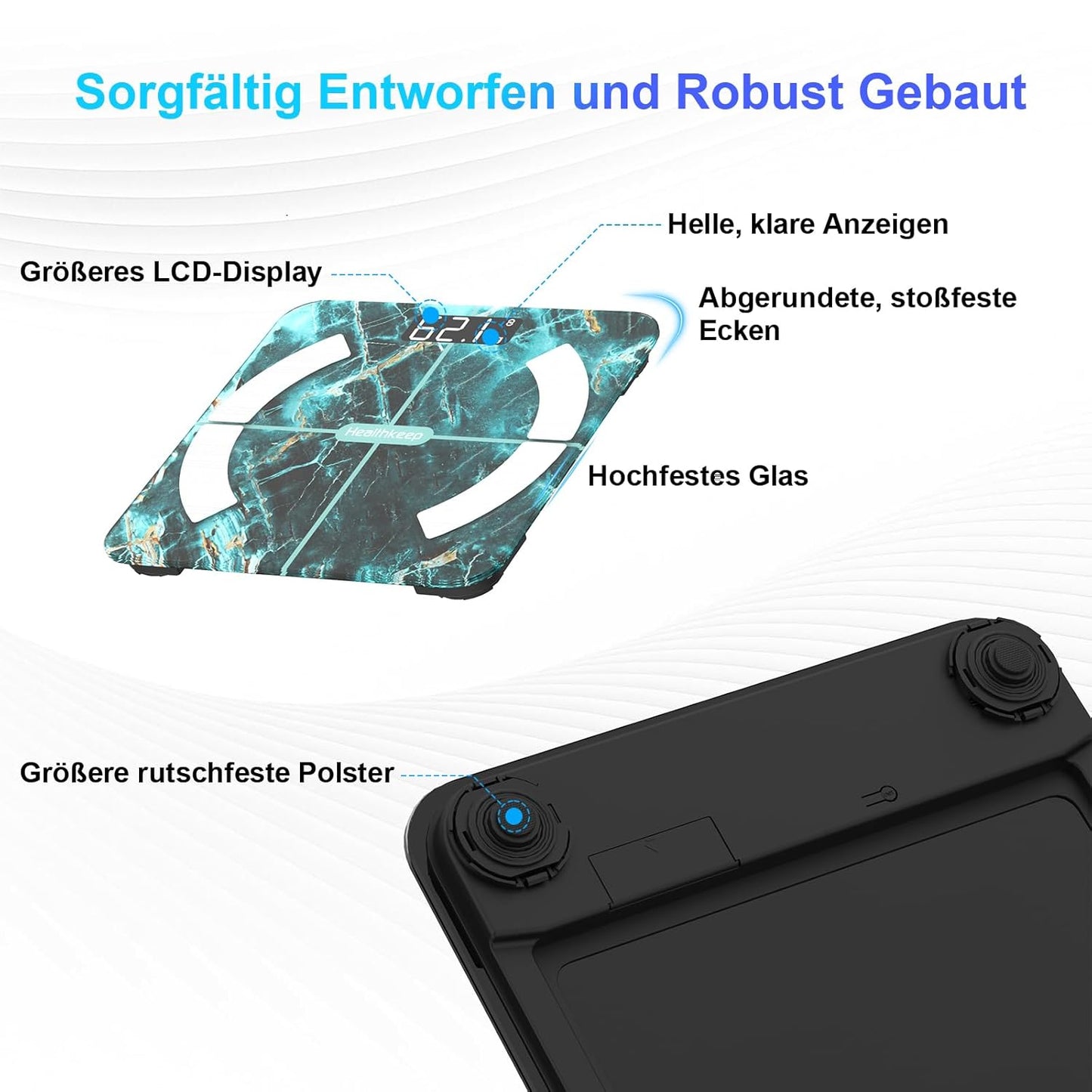 Digitale Körperfettwaage mit App & Bluetooth-Funktion, 260 marmorgrün