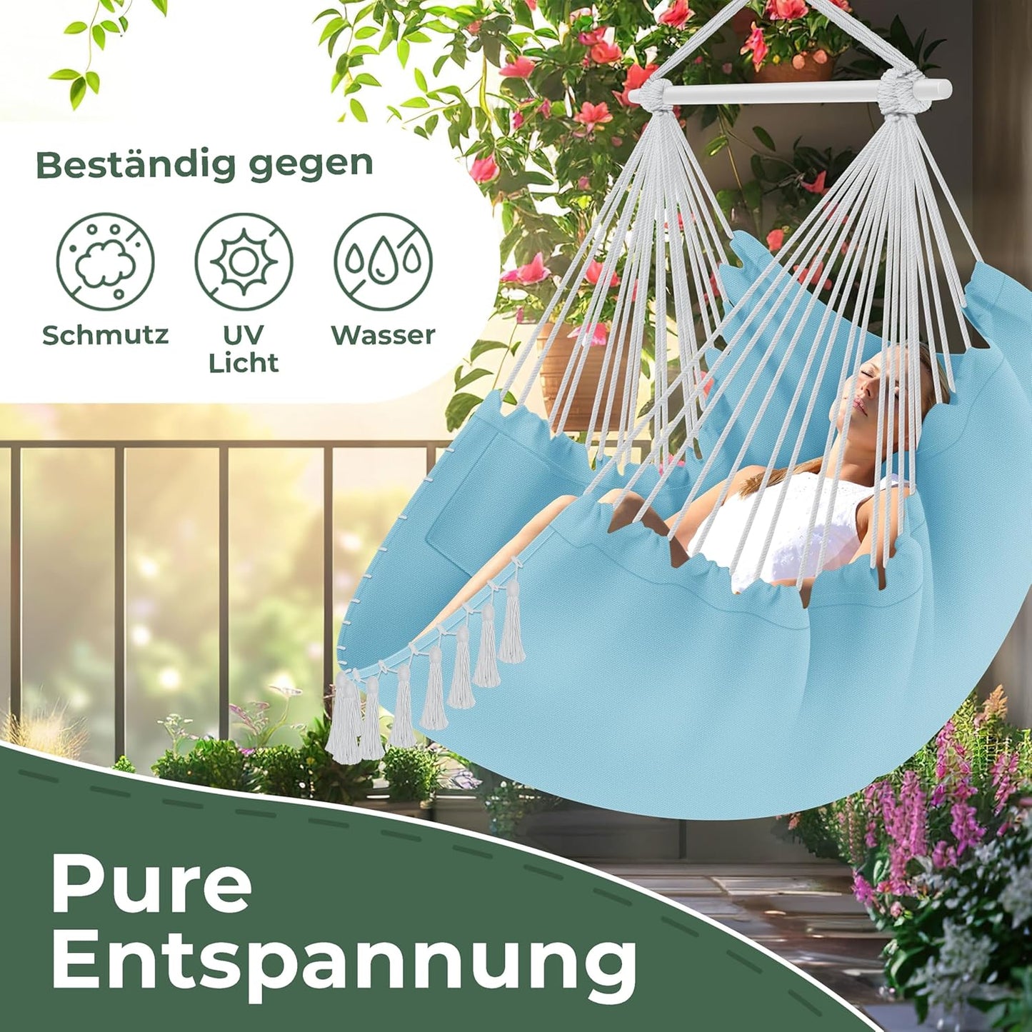 Hängesessel Safari XXL mit Aufhängung & Zubehör, Blau / Weiss