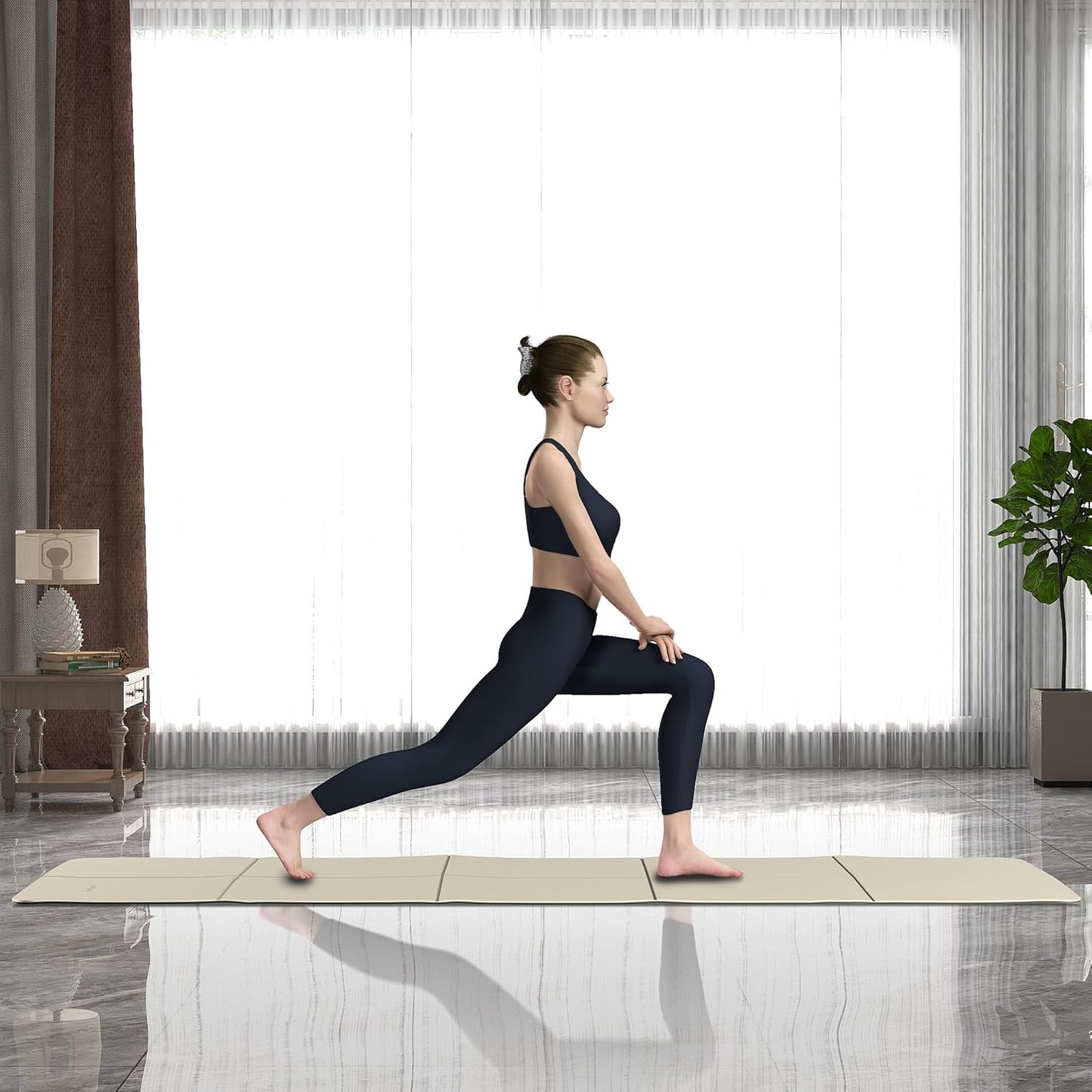 Faltbare Yogamatte 6 mm mit Tragetasche, Weiss + Grau
