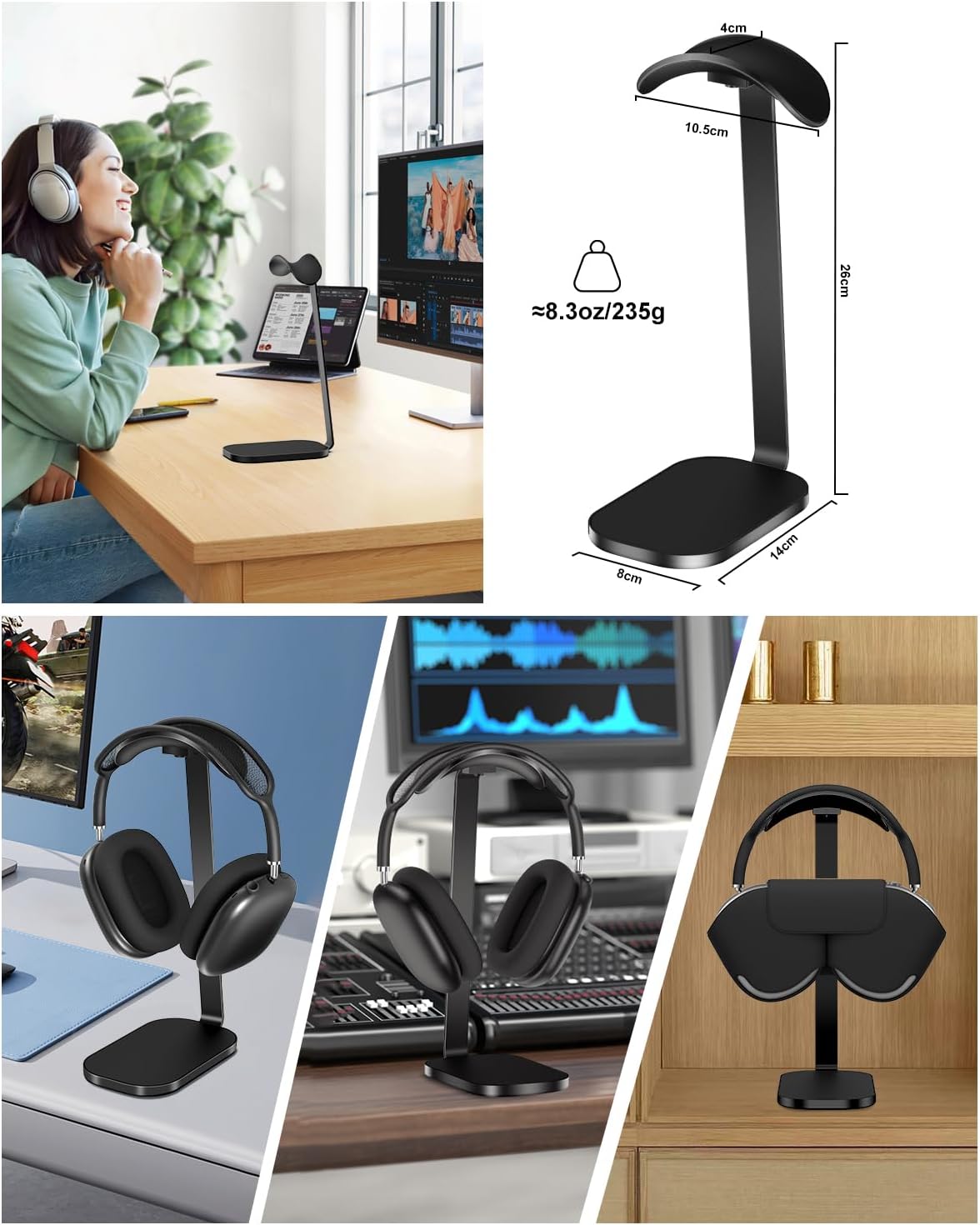Kopfhörer-Ständer für Gaming-Headsets, Schwarz