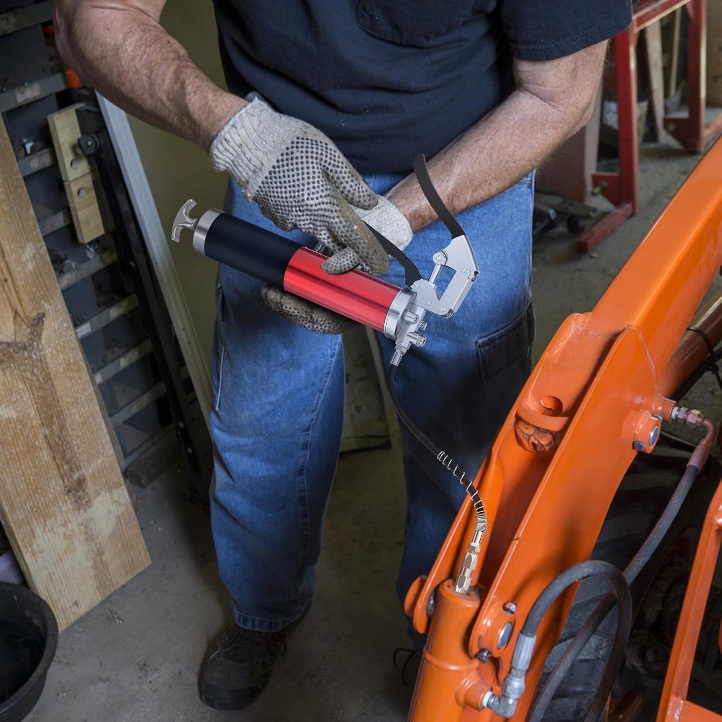 Einhand Hochleistungs-Fettpresse mit Schnellkupplung, Rot