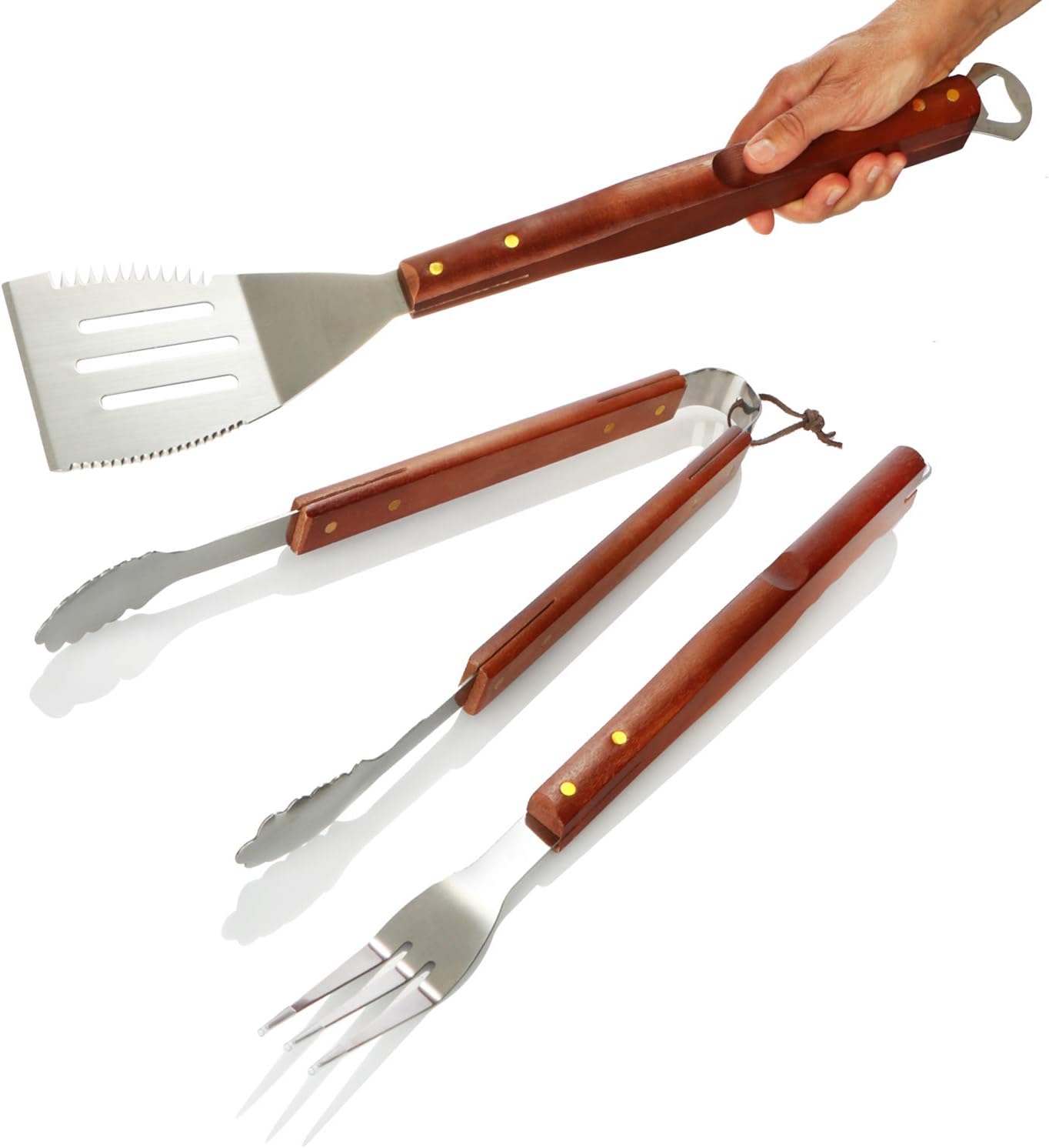 3-teiliges Grillbesteck-Set, 03-tlg. braun - Holzgriff