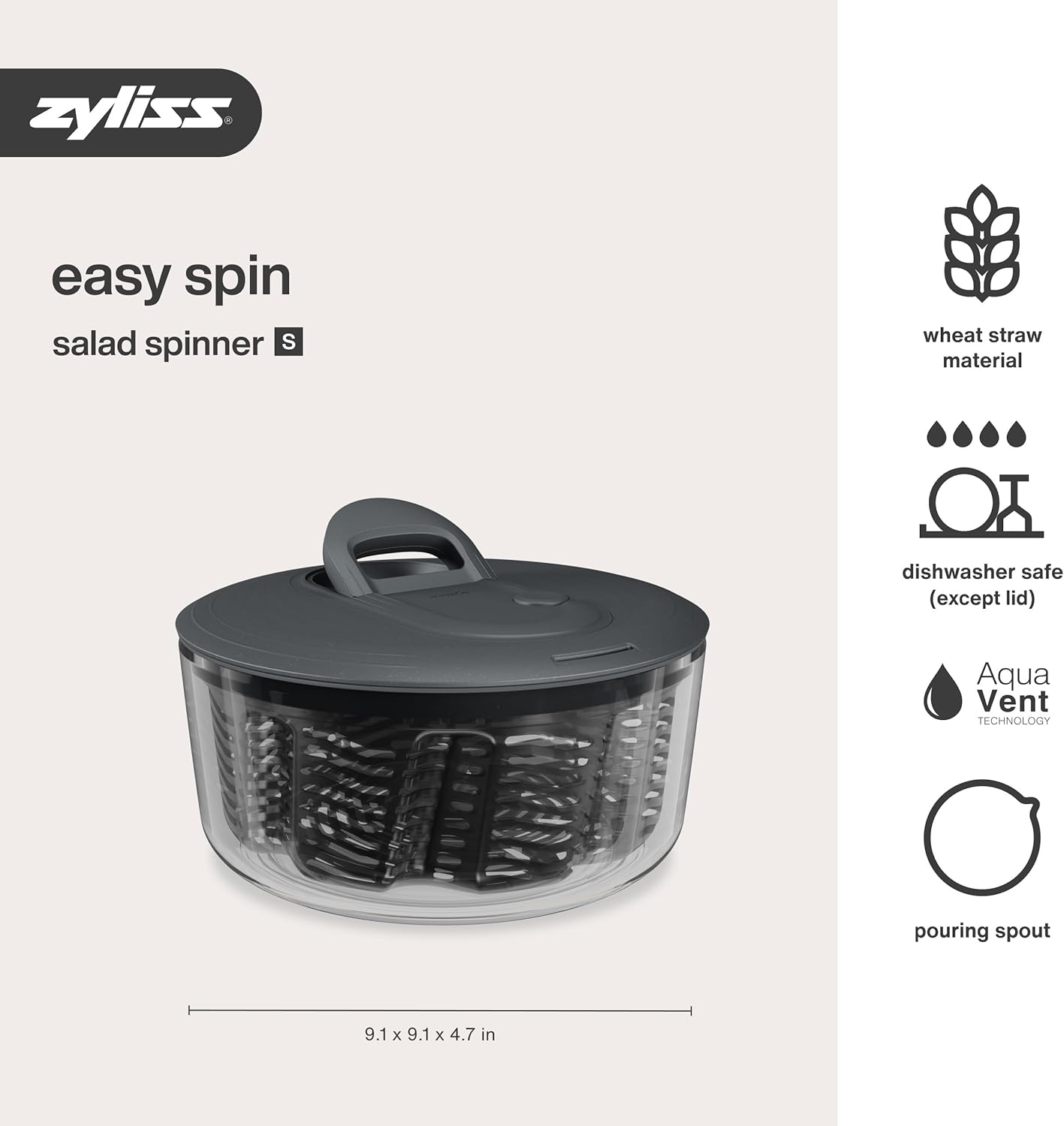Easy Spin S Salatschleuder, Grau Klein