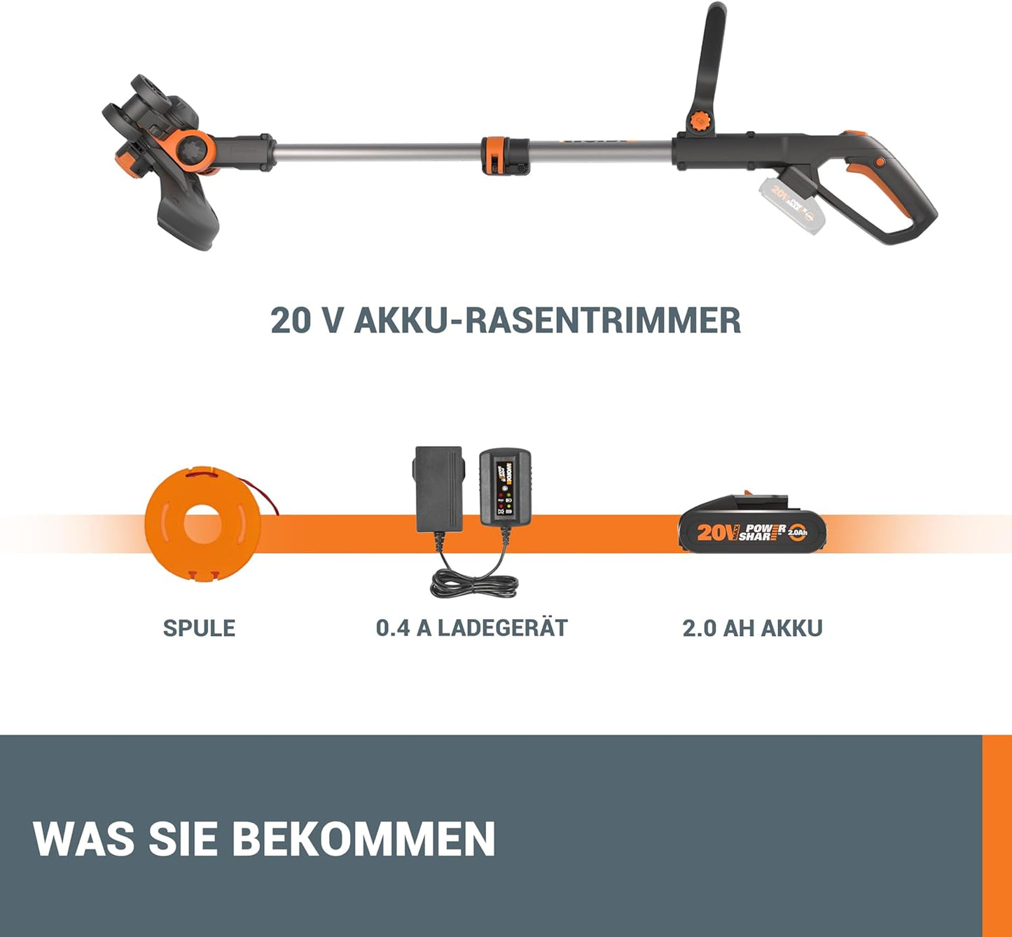 Akku-Rasentrimmer WORX WG163E.1, inkl. 2Ah Akku & Ladegerät