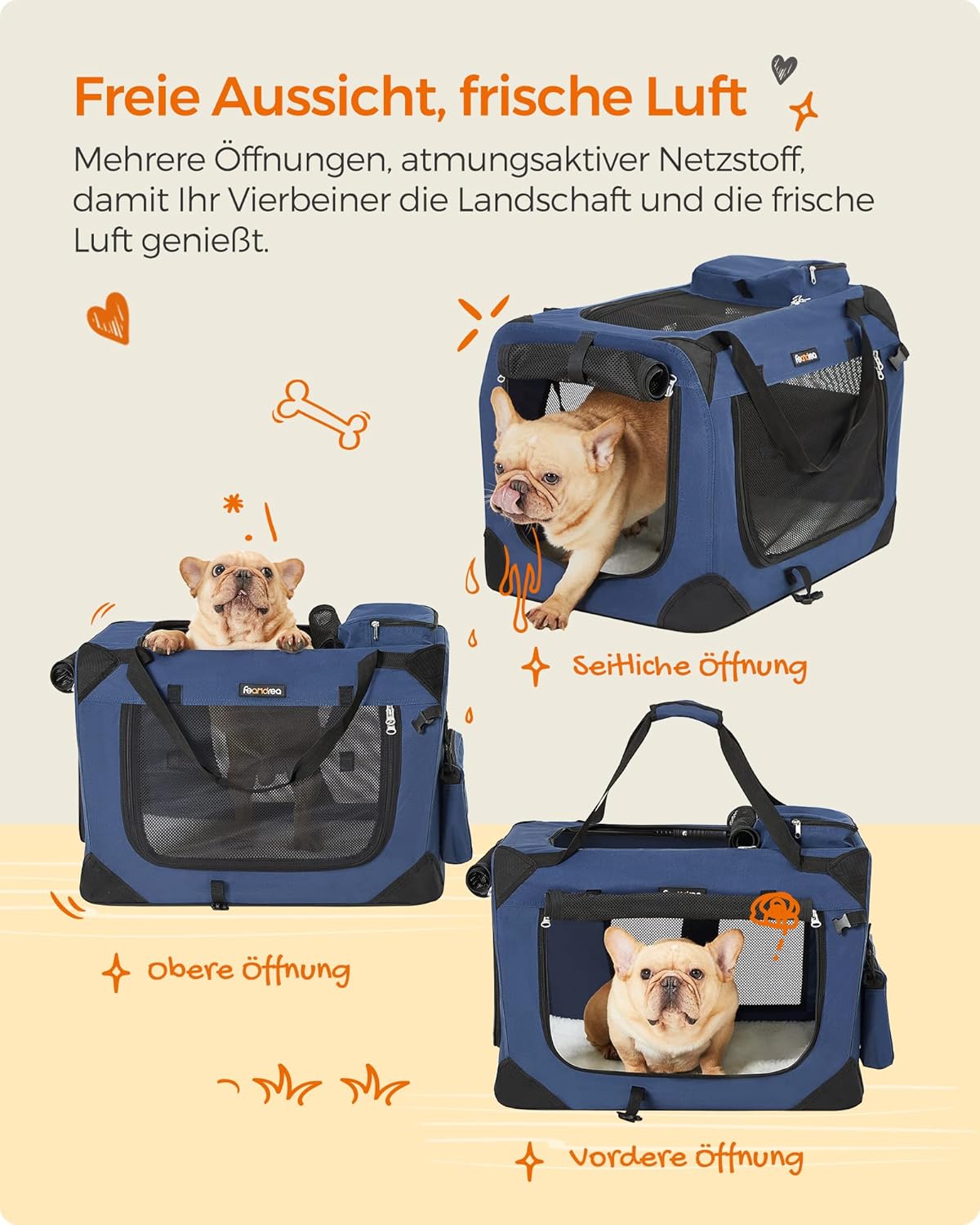 Faltbare Hundetransportbox PDC60Z, L 60 x B 42 x H 42 cm