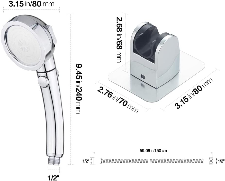 Hochdruck-Handbrause mit ON/OFF-Schalter & 3 Sprühmodi, Chrom